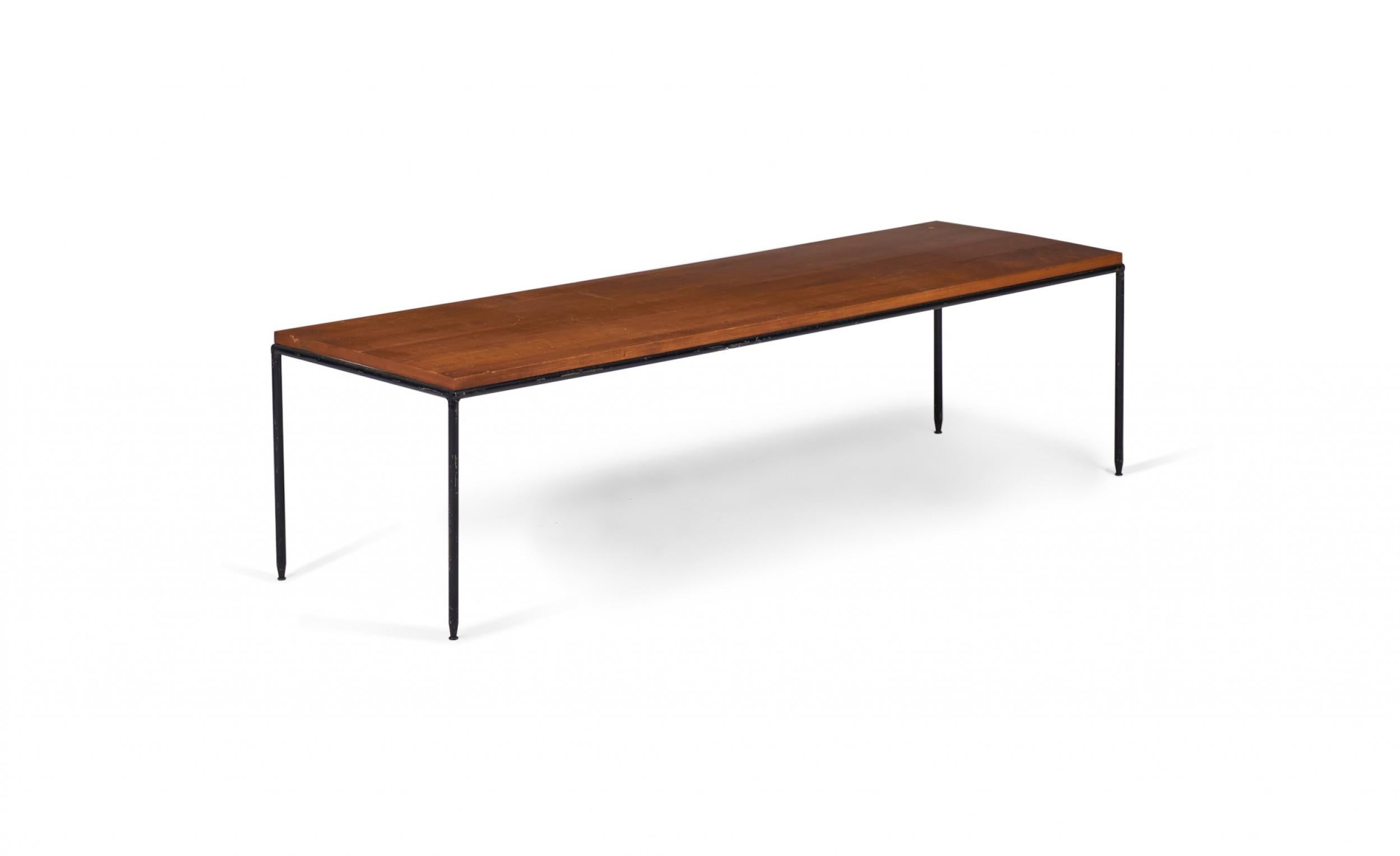 American Paul McCobb Modern Tobacco Brown Maple and Wrought Iron Cocktail / Coffee Table For Sale