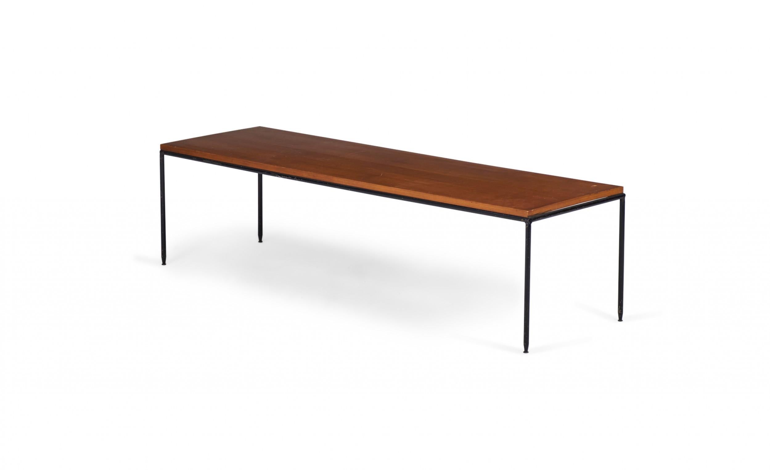 20th Century Paul McCobb Modern Tobacco Brown Maple and Wrought Iron Cocktail / Coffee Table For Sale