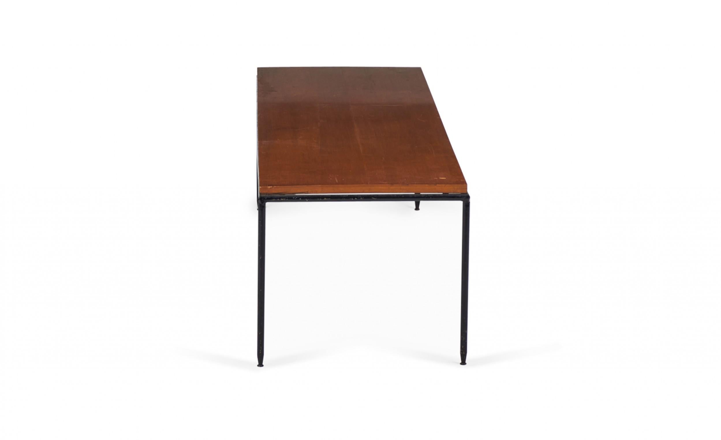 Paul McCobb Modern Tobacco Brown Maple and Wrought Iron Cocktail / Coffee Table For Sale 1