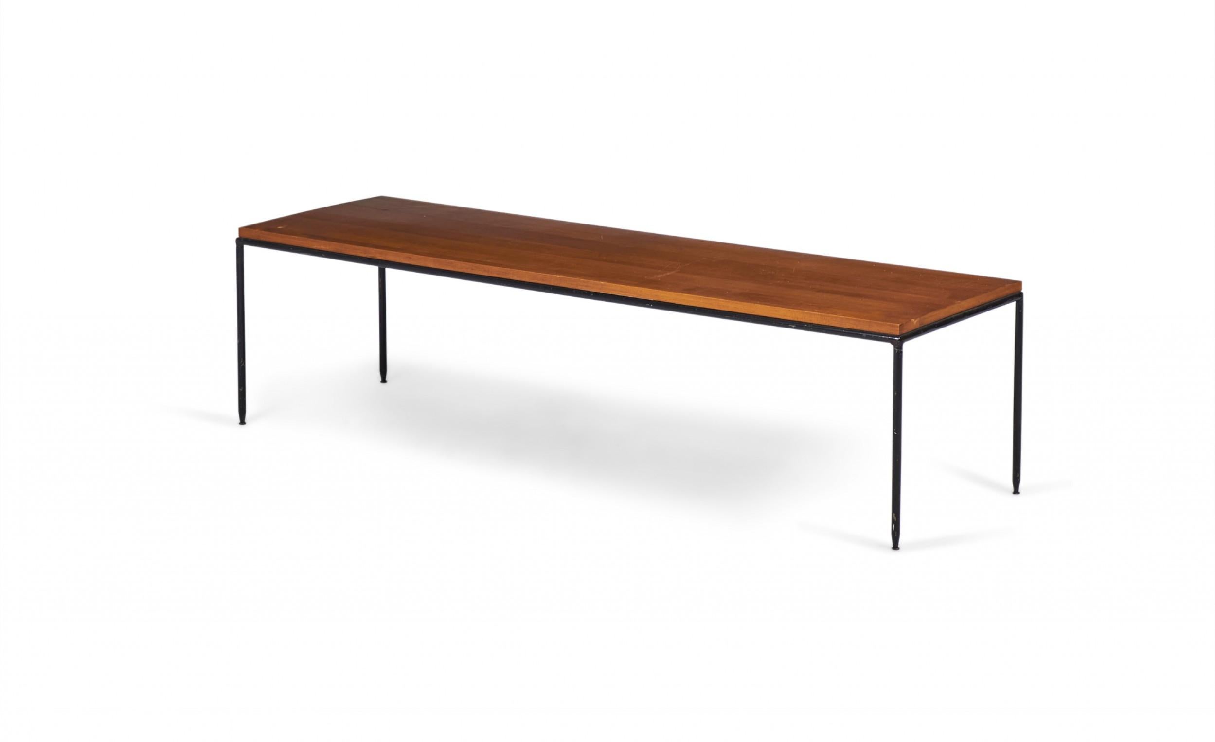 Paul McCobb Modern Tobacco Brown Maple and Wrought Iron Cocktail / Coffee Table For Sale