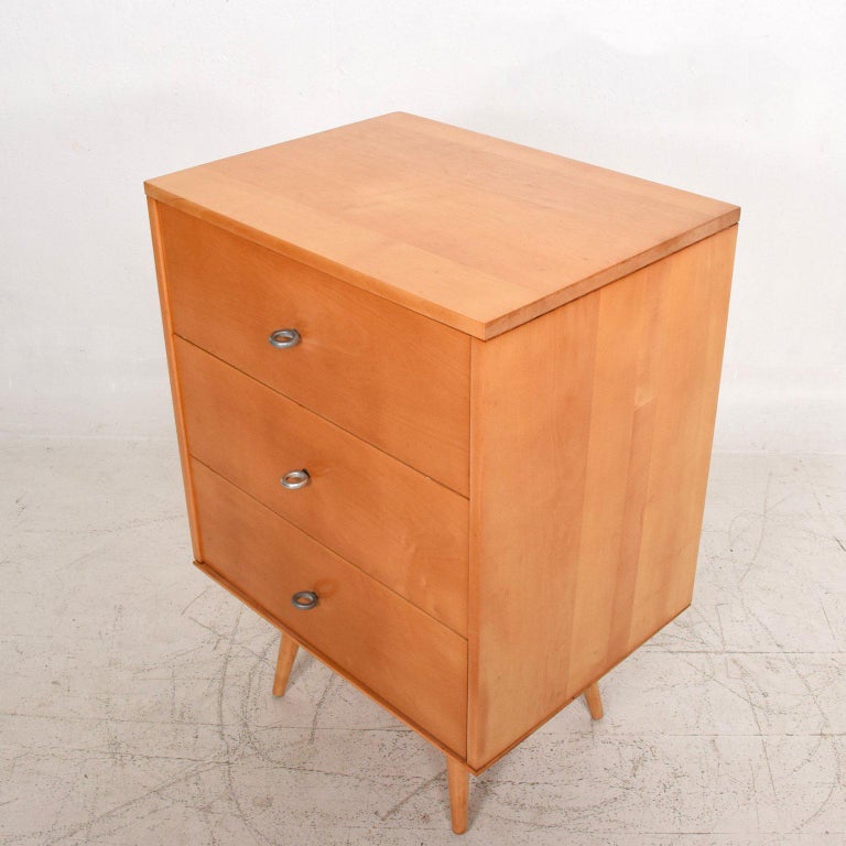 Paul Mccobb Pair Dresser In Solid Maple With Aluminum Pulls Mid