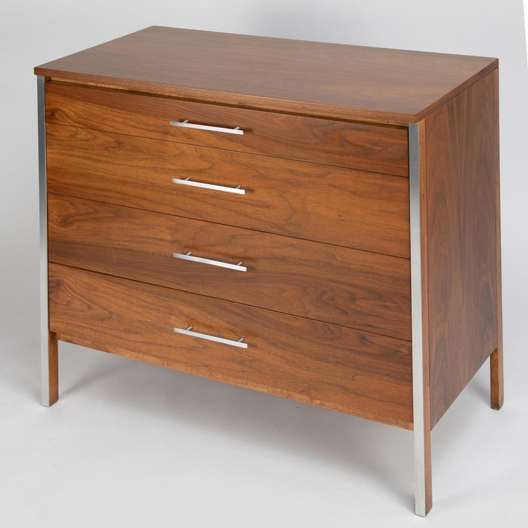 Mid-Century Modern Paul McCobb Pair of Bedside Chests in Walnut and Aluminum, 1960s For Sale