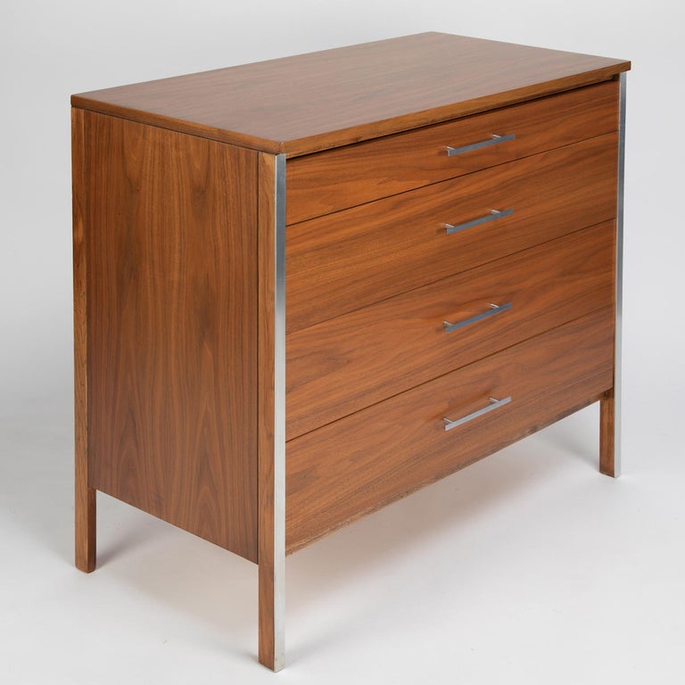 American Paul McCobb Pair of Bedside Chests in Walnut and Aluminum, 1960s For Sale