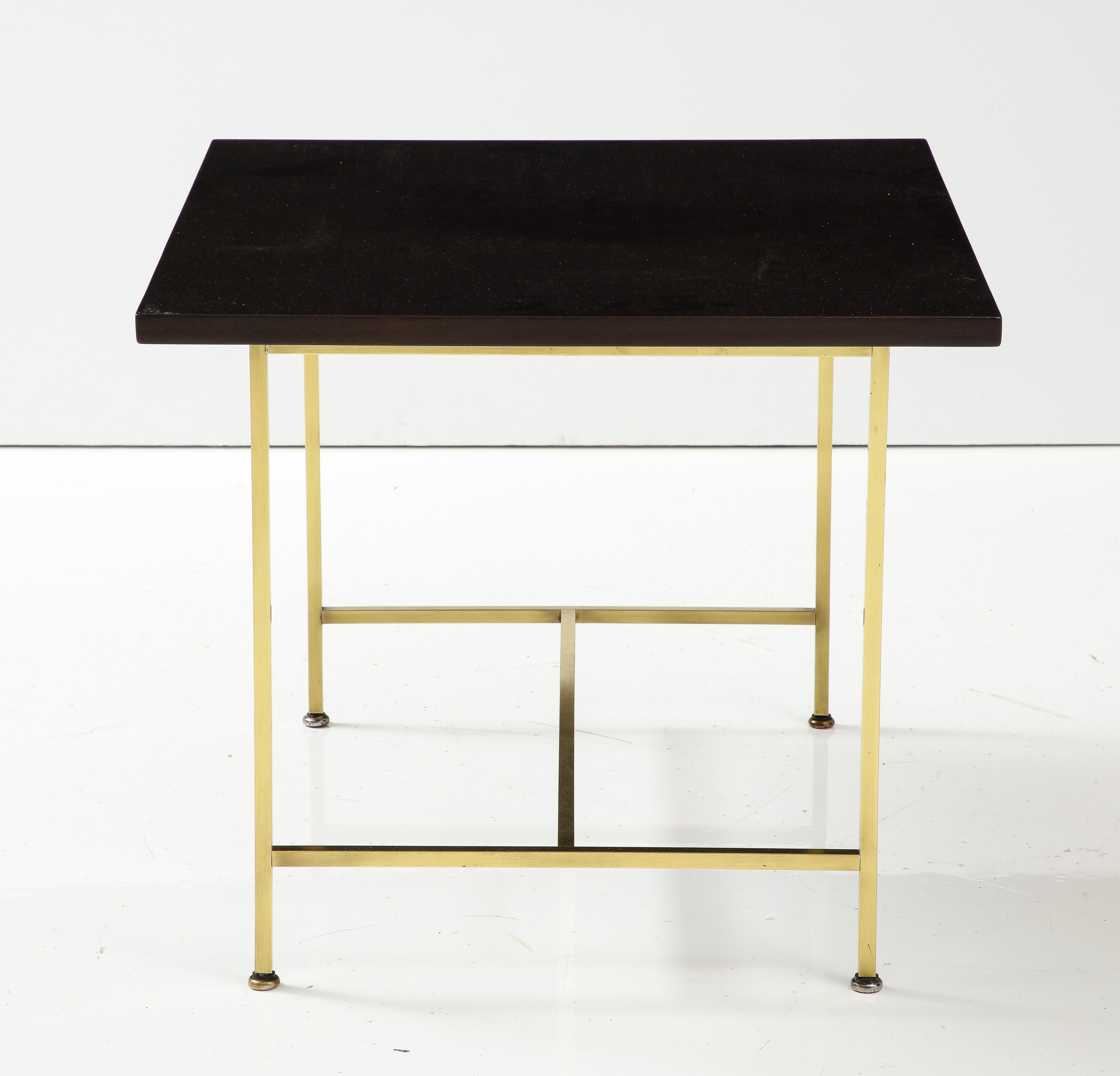 Mid-20th Century Paul McCobb Pair of Dark Brown Mid-Century Modern Tables with Brass Bases