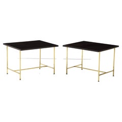 Paul McCobb Pair of Dark Brown Mid-Century Modern Tables with Brass Bases