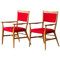 Paul McCobb Pair of Red Upholstered Armchairs, 1950s