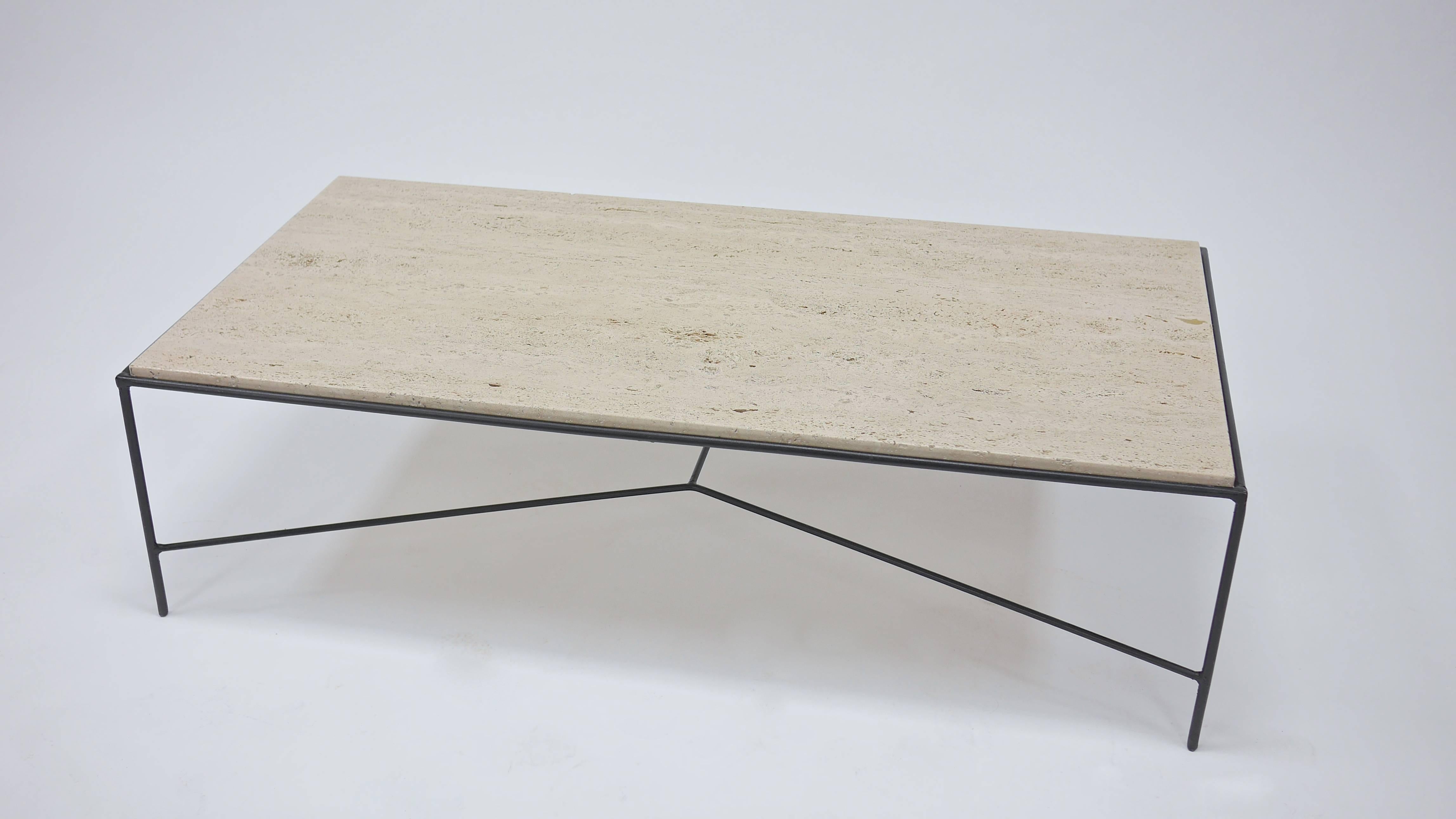 Paul McCobb Pavillion Collection Iron and Travertine Cocktail Table 1
