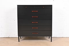 Paul McCobb Perimeter Group Black Lacquered Highboy Dresser, Newly Refinished