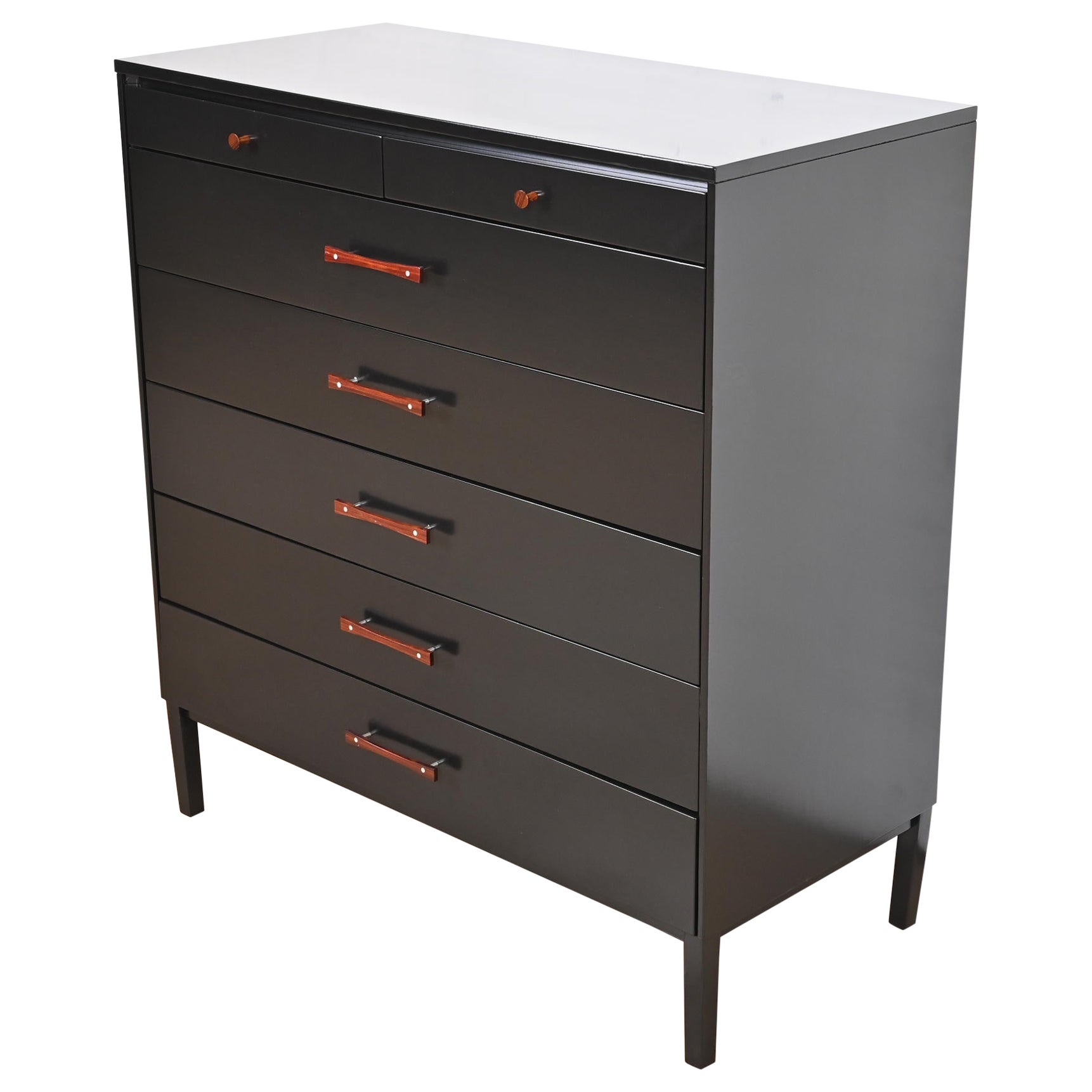 Paul McCobb Perimeter Group Black Lacquered Highboy Dresser, Newly Refinished