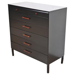 Paul McCobb Perimeter Group Black Lacquered Highboy Dresser, Newly Refinished