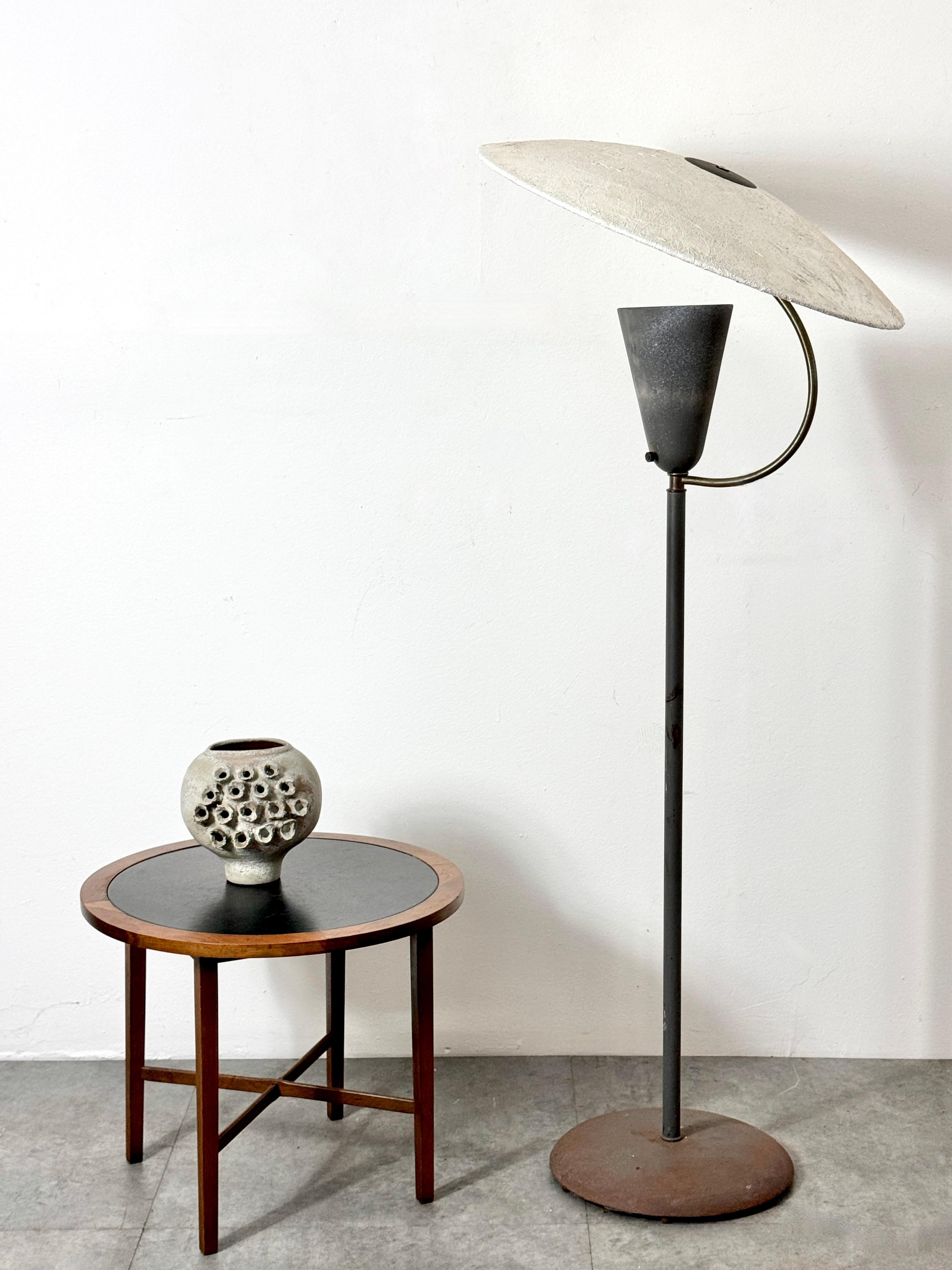 American Paul McCobb Perimeter Group Round Side Table in Walnut and Black Leather 1950s