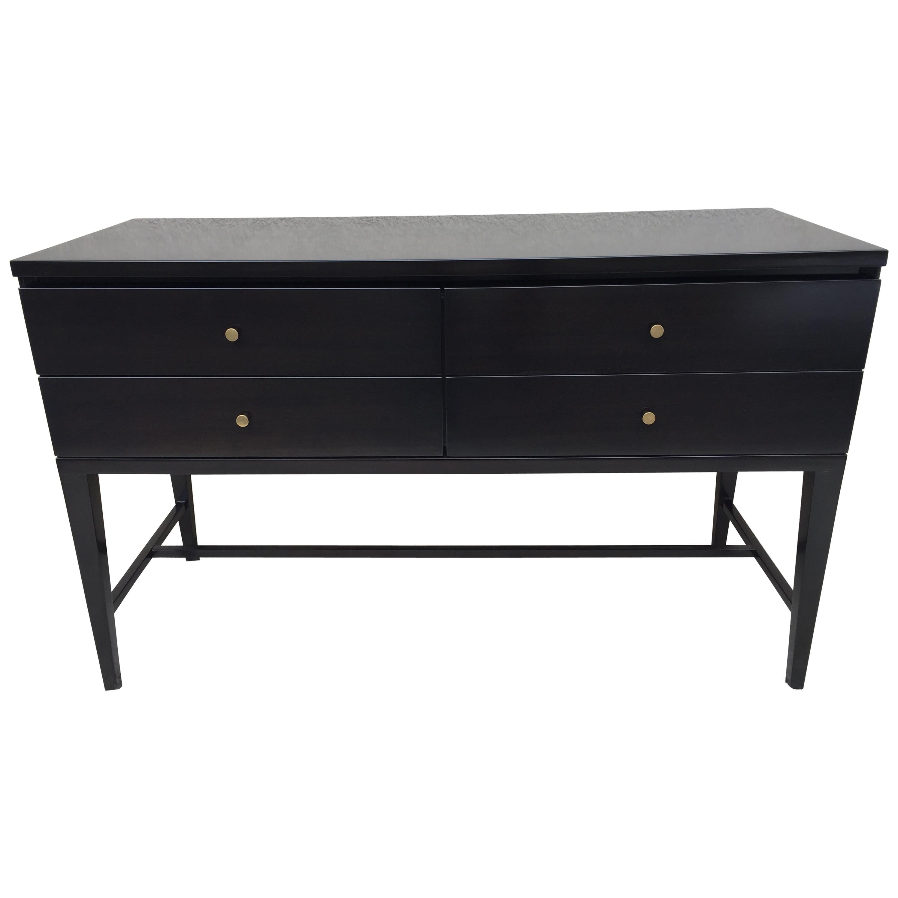 Paul McCobb Petite Sideboard Cabinet Dark Walnut Brass Pulls