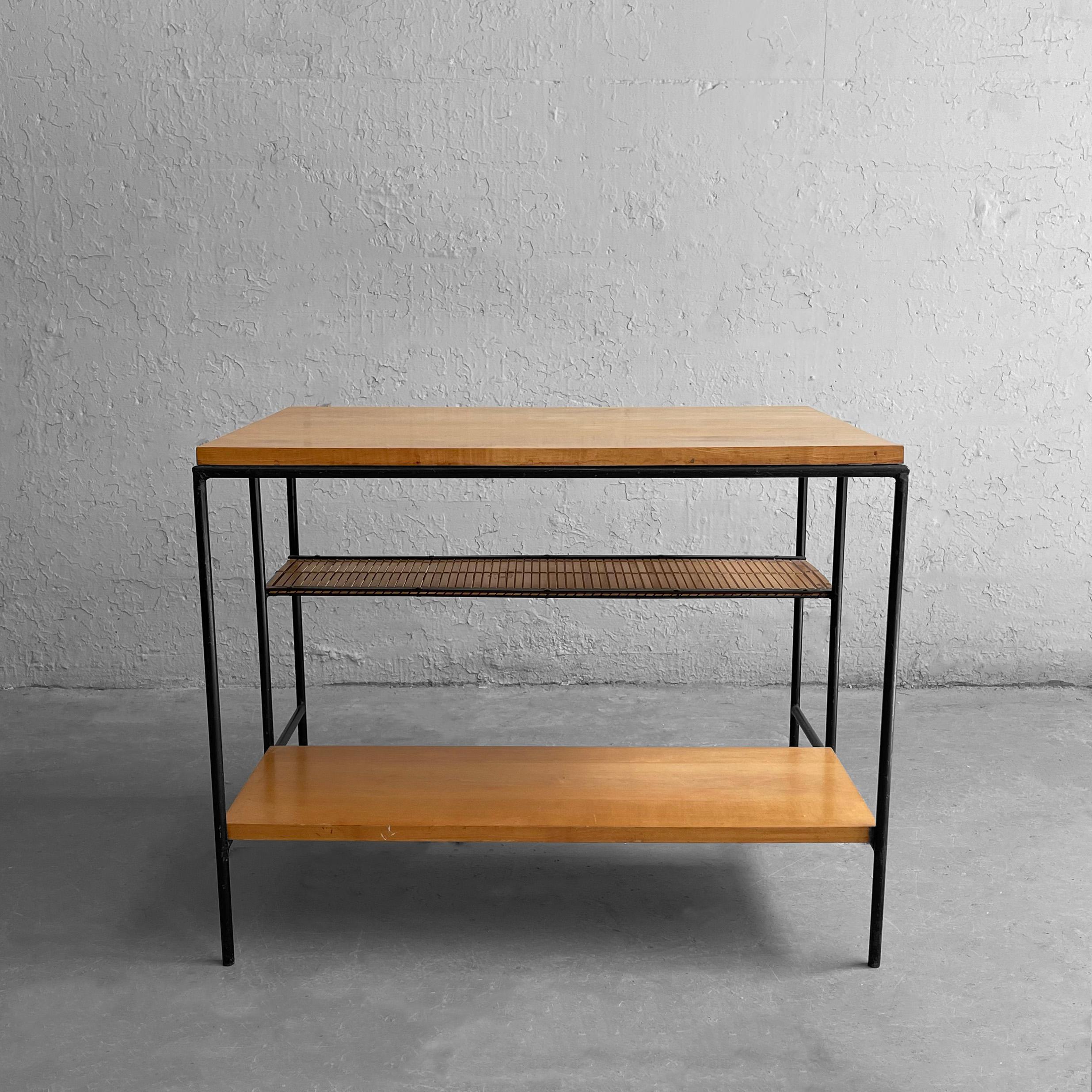 Mid-Century Modern Paul McCobb Planer Group Maple Wrought Iron Side Table For Sale