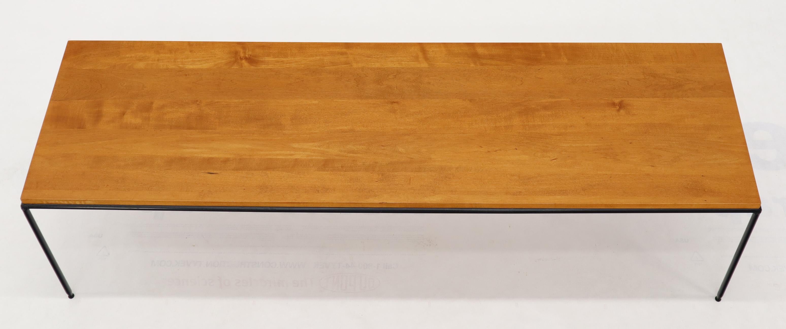 Mid-Century Modern Paul McCobb Planner Group Bench or Coffee Table Solid Plank Wood Top Iron Base