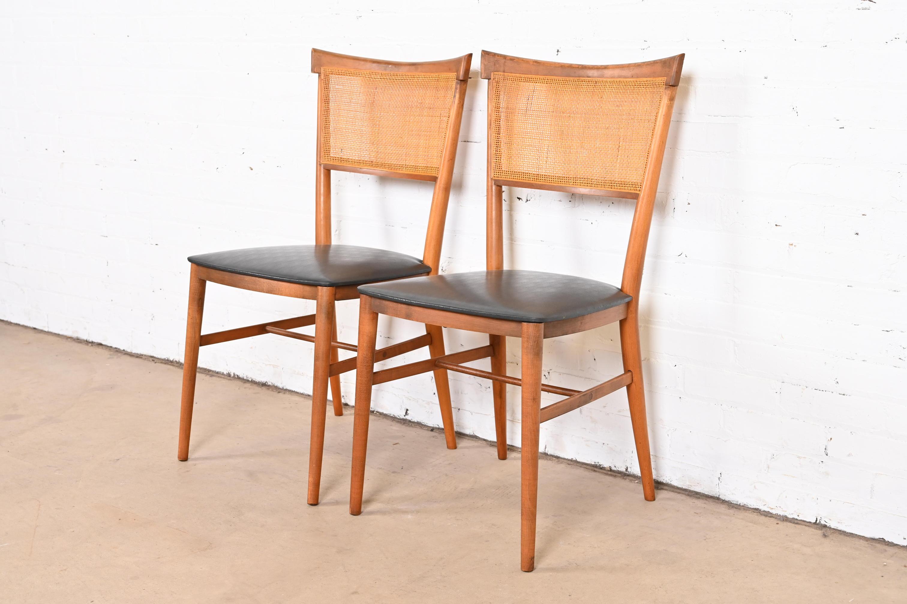 American Paul McCobb Planner Group Birch and Cane Dining Chairs or Side Chairs, Pair