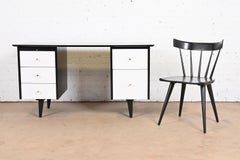 Paul McCobb Planner Group Black and White Lacquer Double Pedestal Desk and Chair