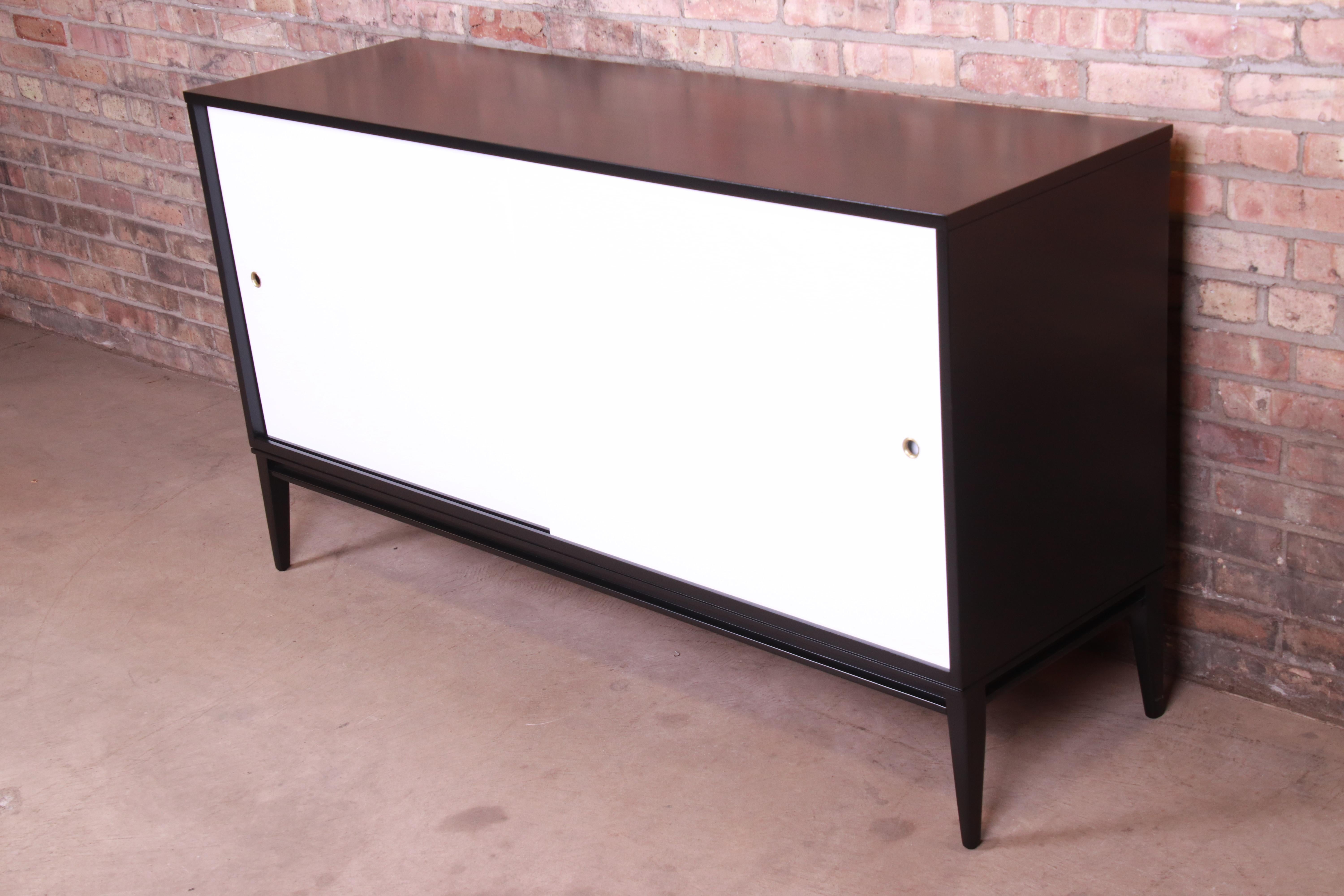 Mid-Century Modern Paul McCobb Planner Group Black and White Lacquered Credenza, Newly Refinished