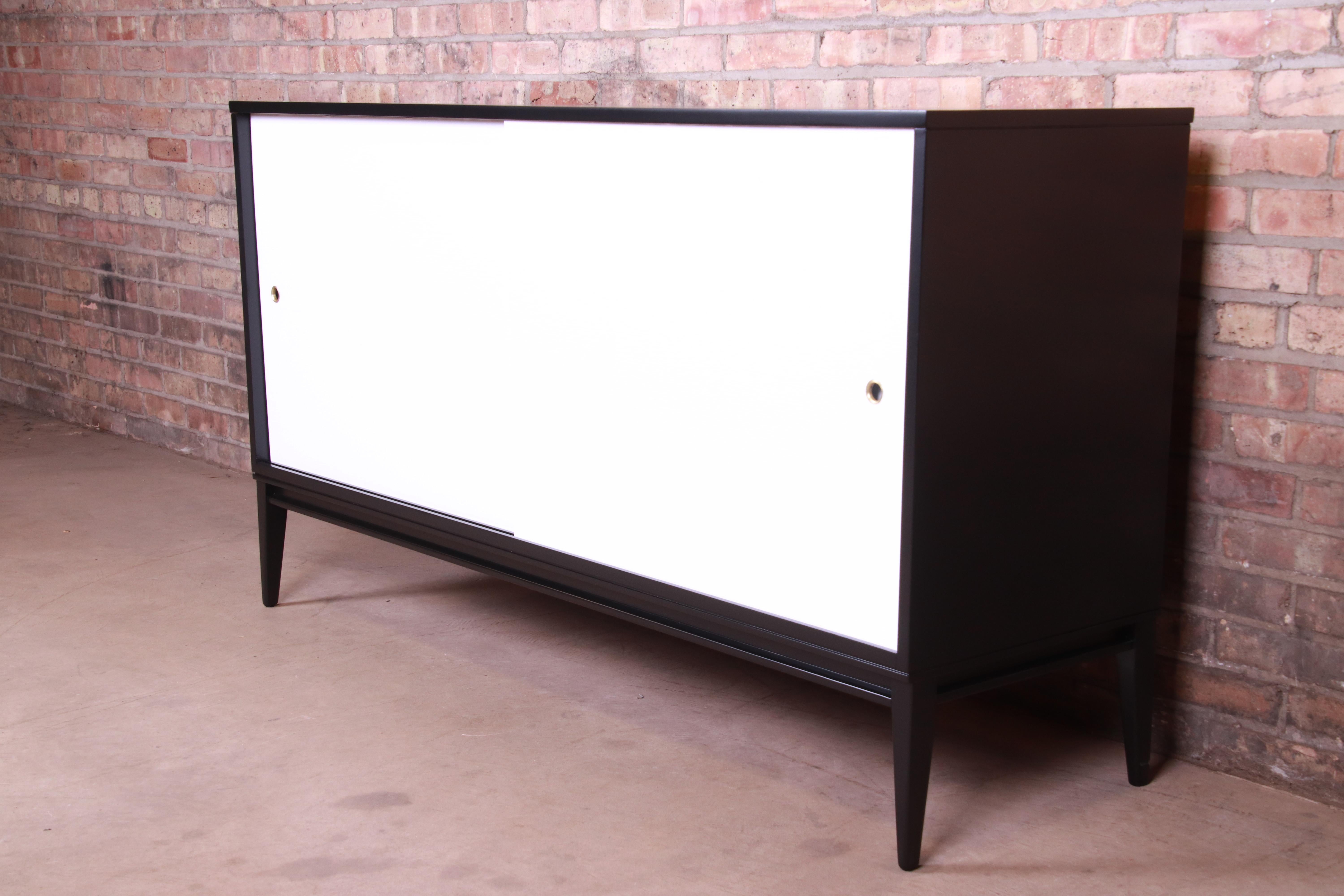 American Paul McCobb Planner Group Black and White Lacquered Credenza, Newly Refinished