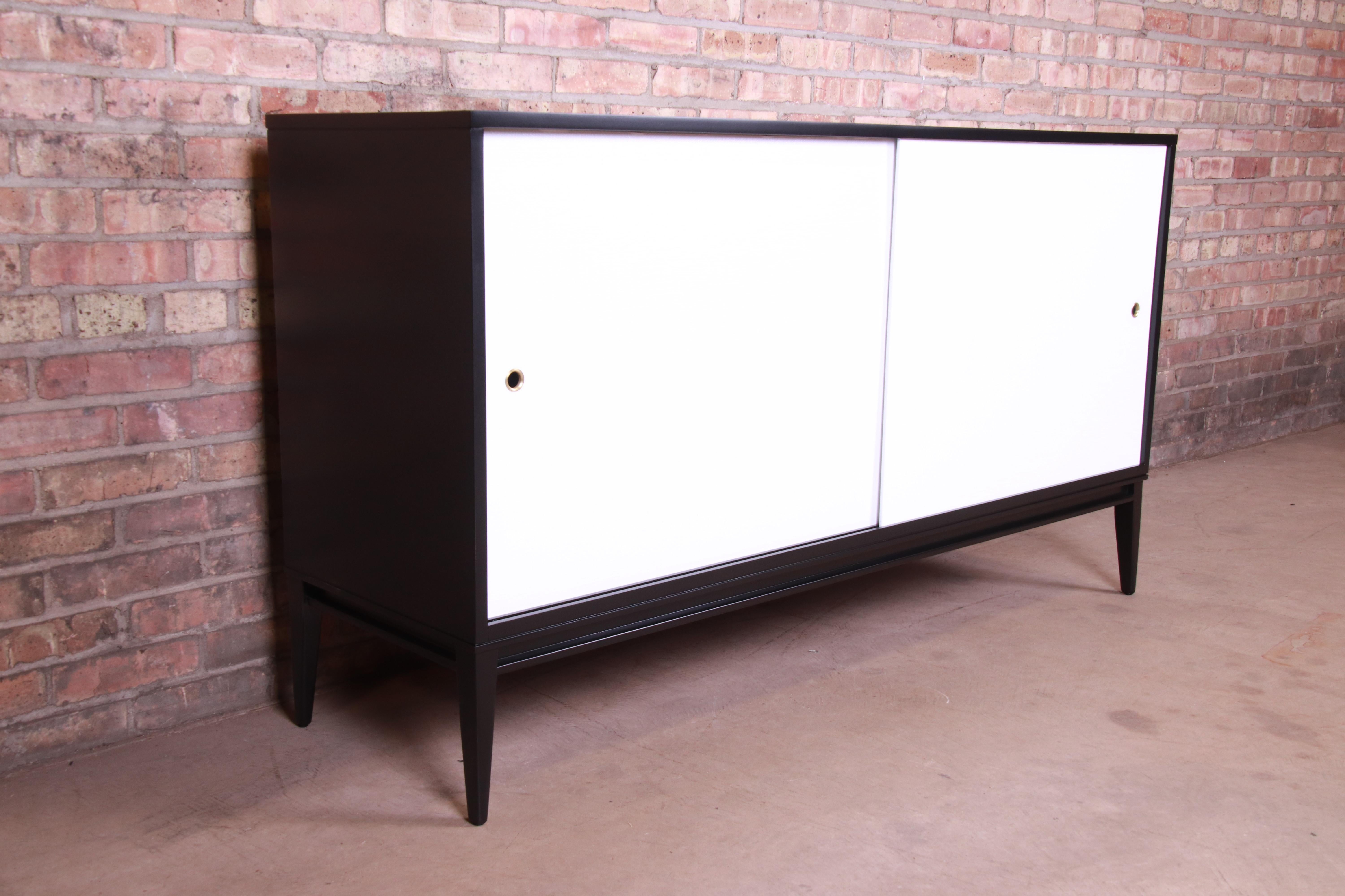 Paul McCobb Planner Group Black and White Lacquered Credenza, Newly Refinished In Good Condition In South Bend, IN