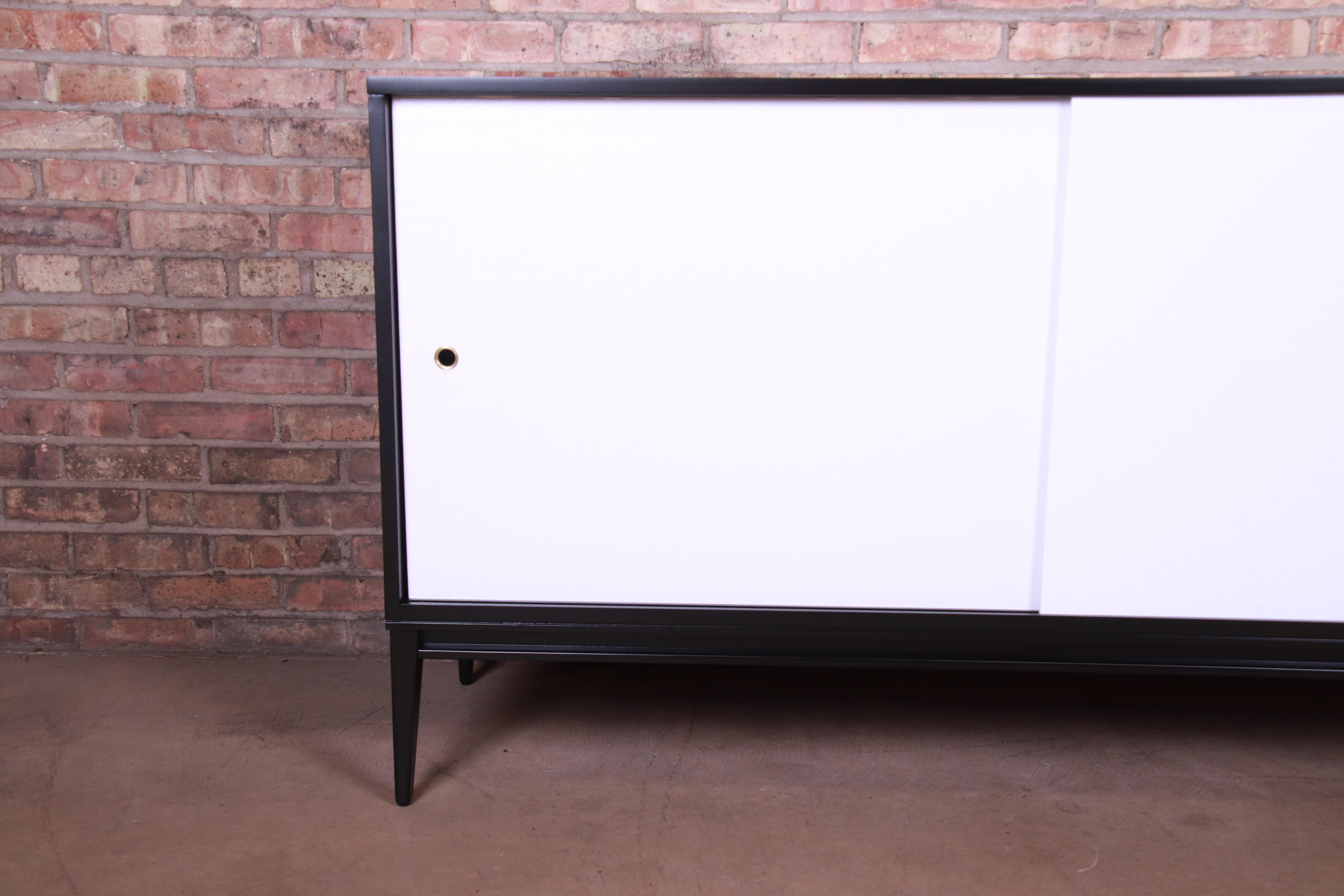 Mid-20th Century Paul McCobb Planner Group Black and White Lacquered Credenza, Newly Refinished