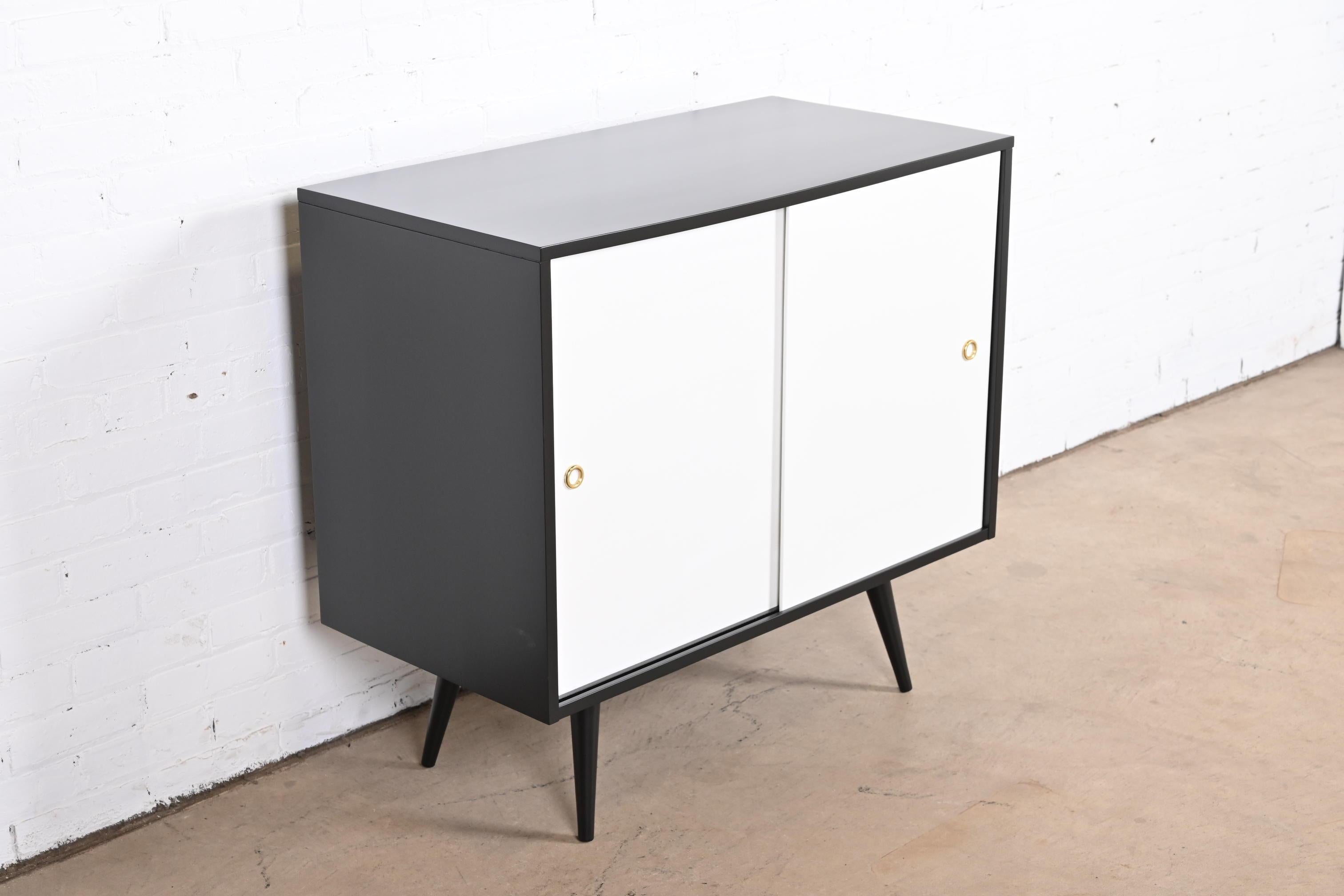 Mid-20th Century Paul McCobb Planner Group Black and White Lacquered Credenza or Record Cabinet For Sale