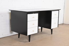 Paul McCobb Planner Group Black and White Lacquered Double Pedestal Desk, 1950s
