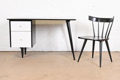 Paul McCobb Planner Group Black and White Lacquered Writing Desk and Chair