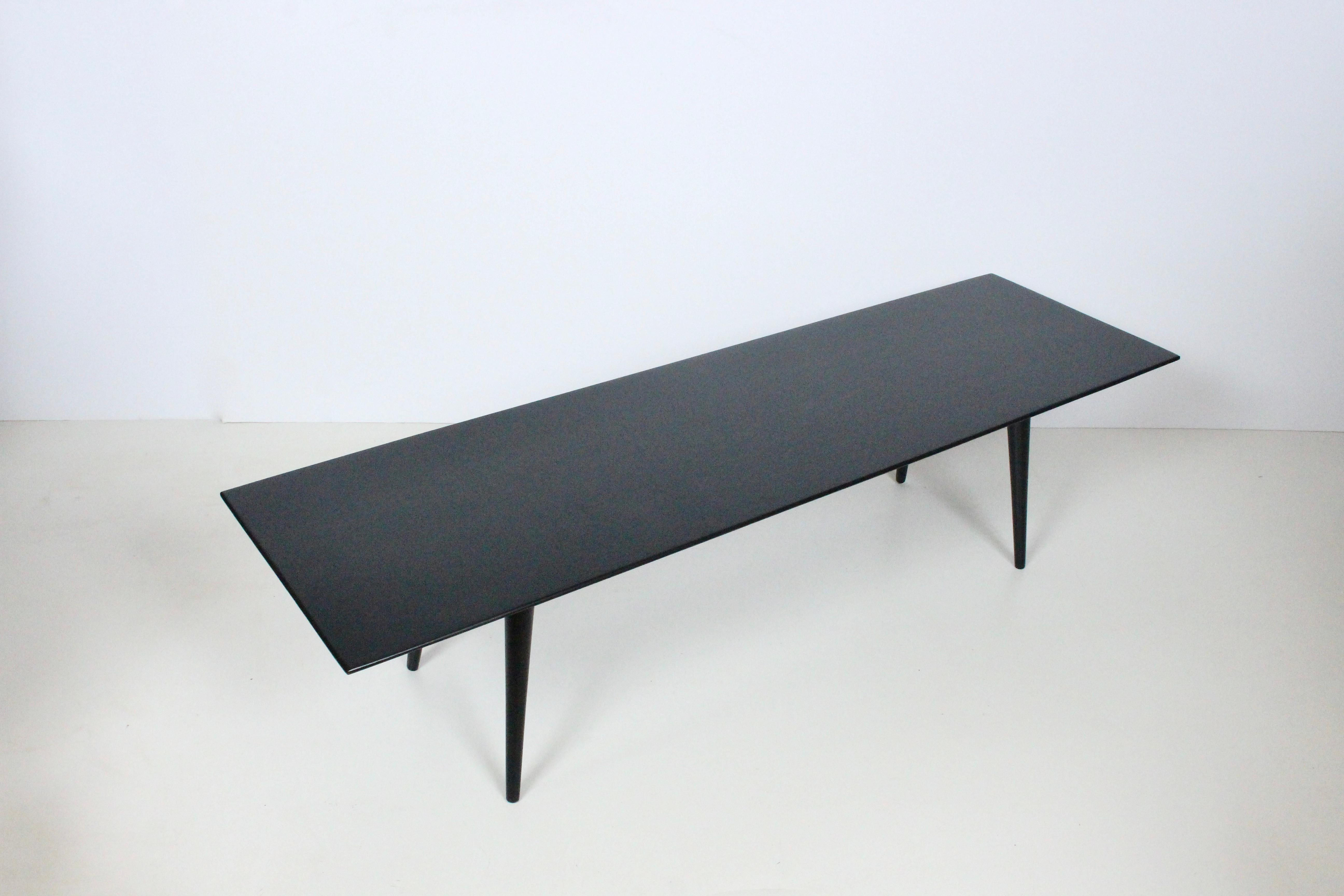 Paul McCobb Planner Group Five Foot Black Bench, Coffee Table In Good Condition In Bainbridge, NY