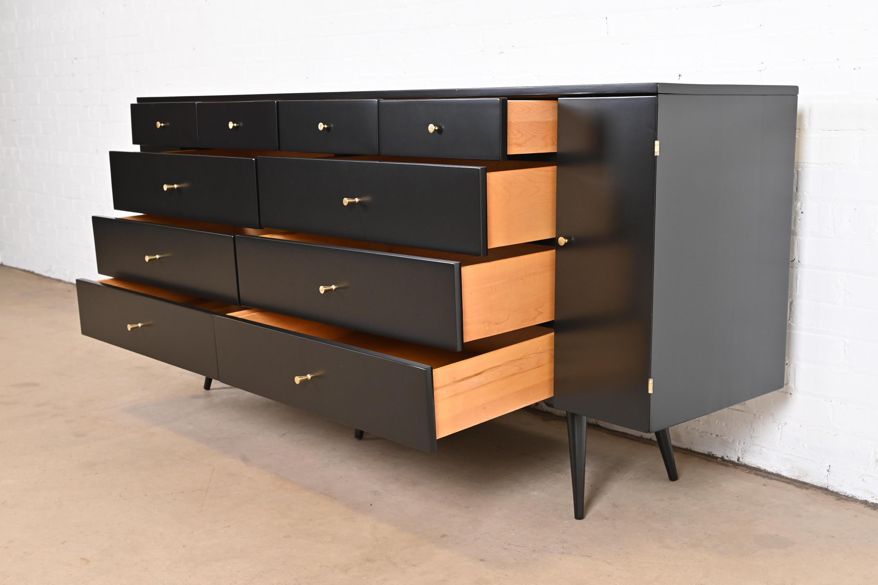 Paul McCobb Planner Group Black Lacquered 20-Drawer Dresser, Newly Refinished 4