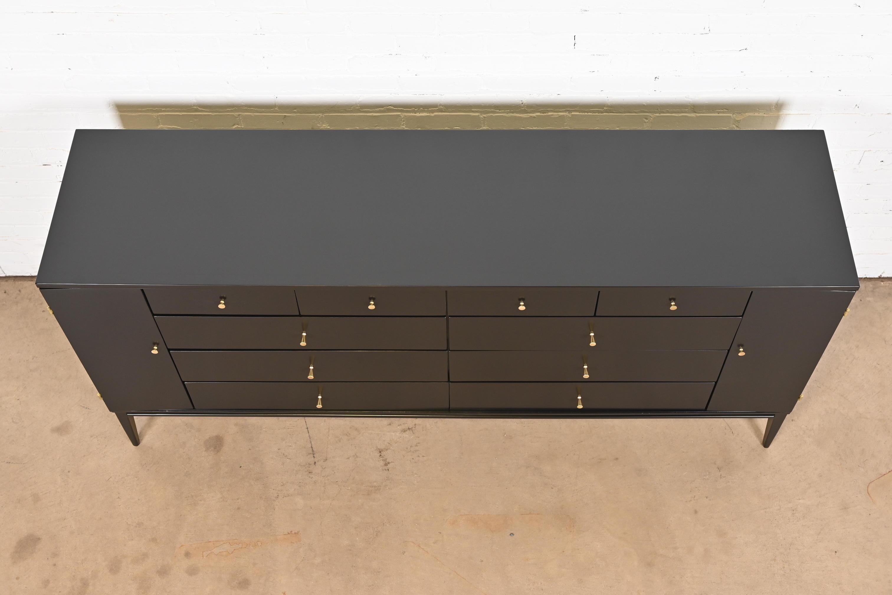 Paul McCobb Planner Group Black Lacquered 20-Drawer Dresser, Newly Refinished For Sale 8