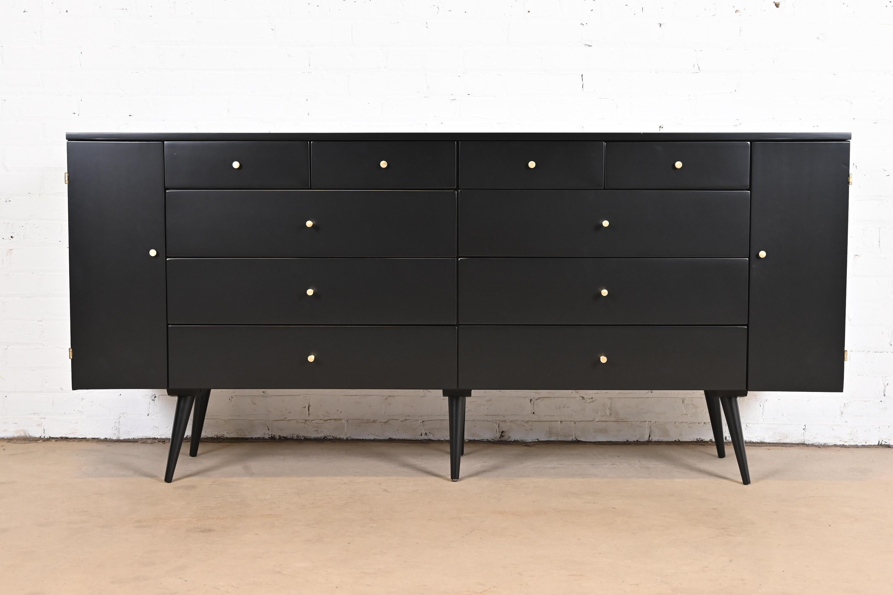 American Paul McCobb Planner Group Black Lacquered 20-Drawer Dresser, Newly Refinished