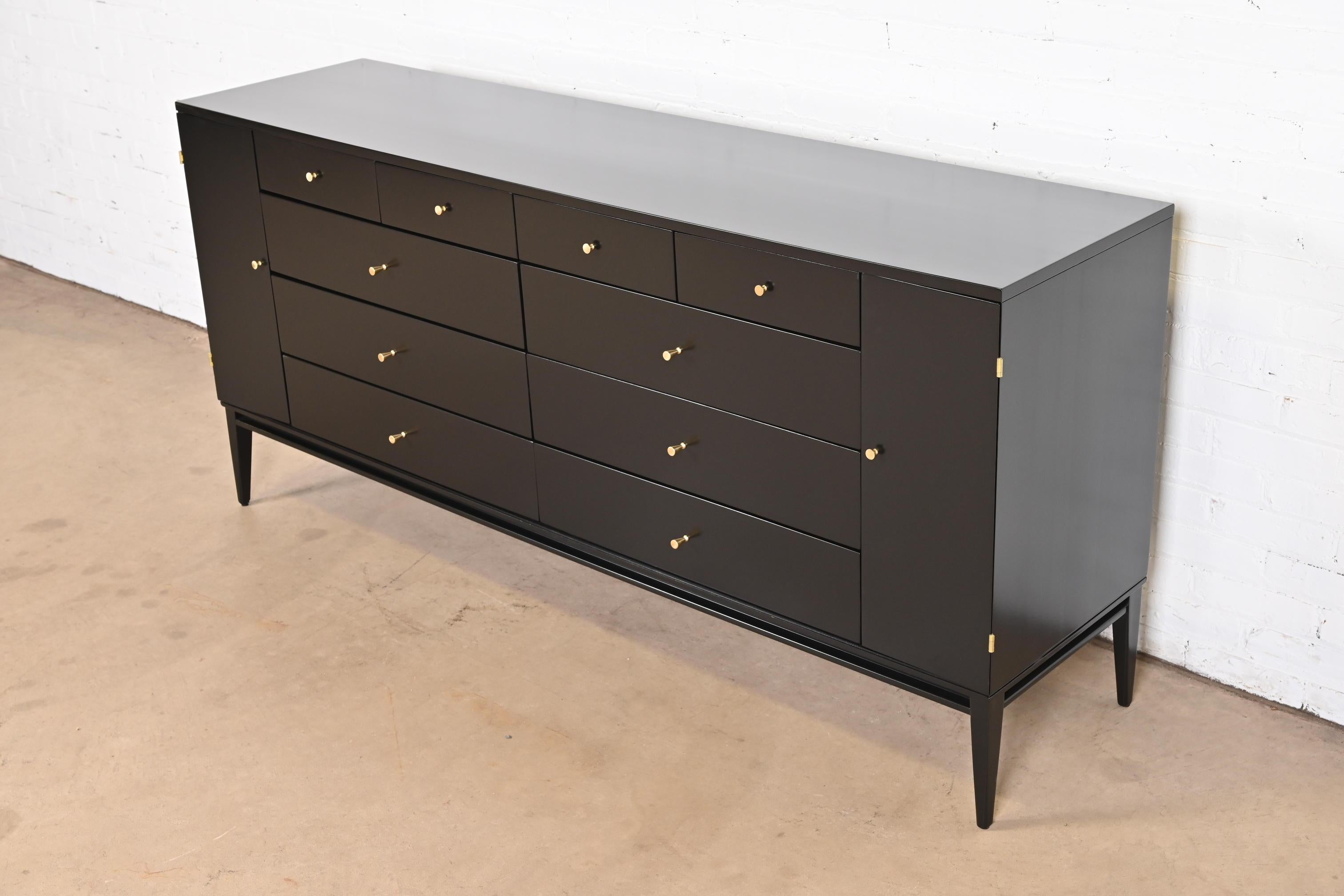 American Paul McCobb Planner Group Black Lacquered 20-Drawer Dresser, Newly Refinished For Sale