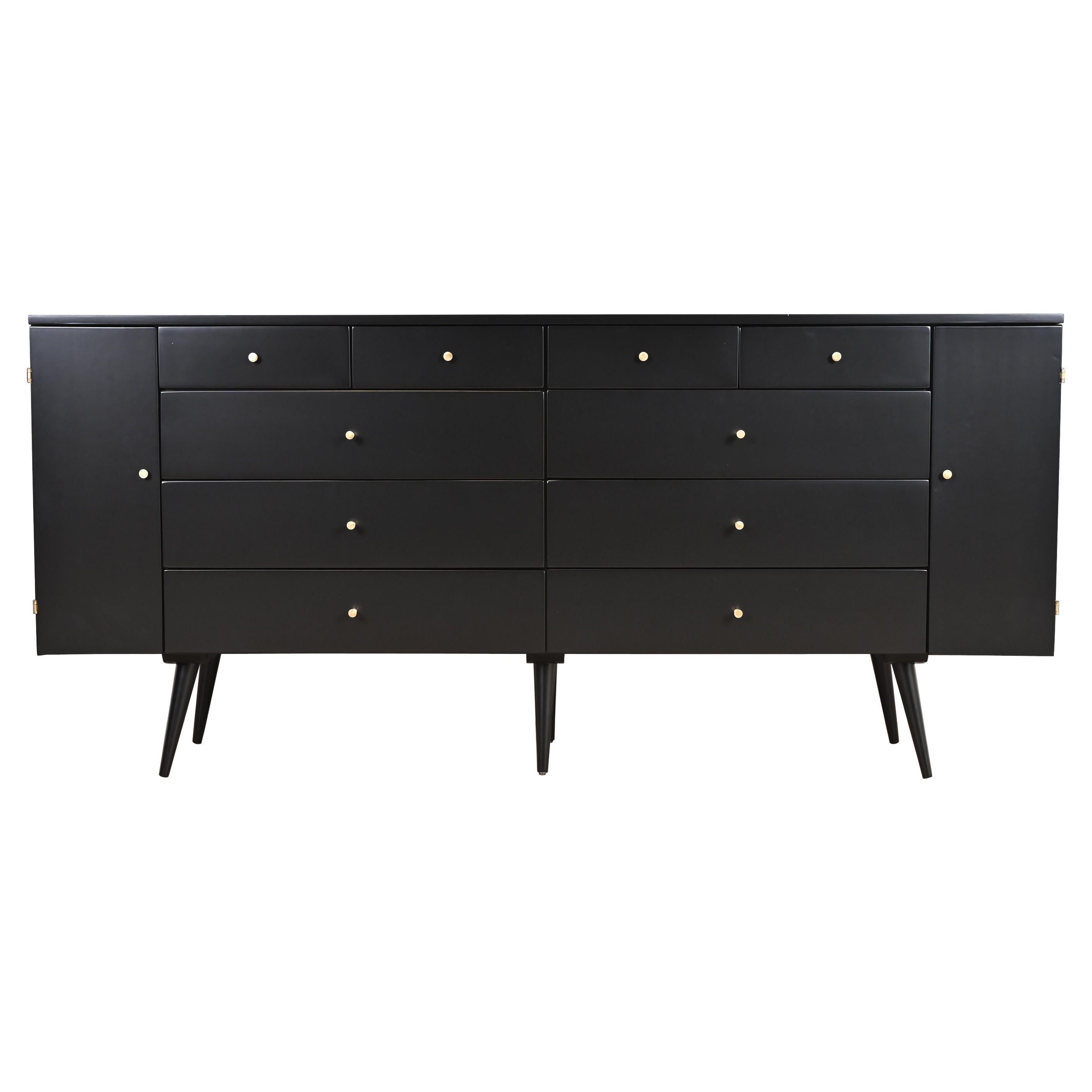 Paul McCobb Planner Group Black Lacquered 20-Drawer Dresser, Newly Refinished
