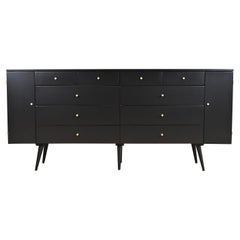 Paul McCobb Planner Group Black Lacquered 20-Drawer Dresser, Newly Refinished
