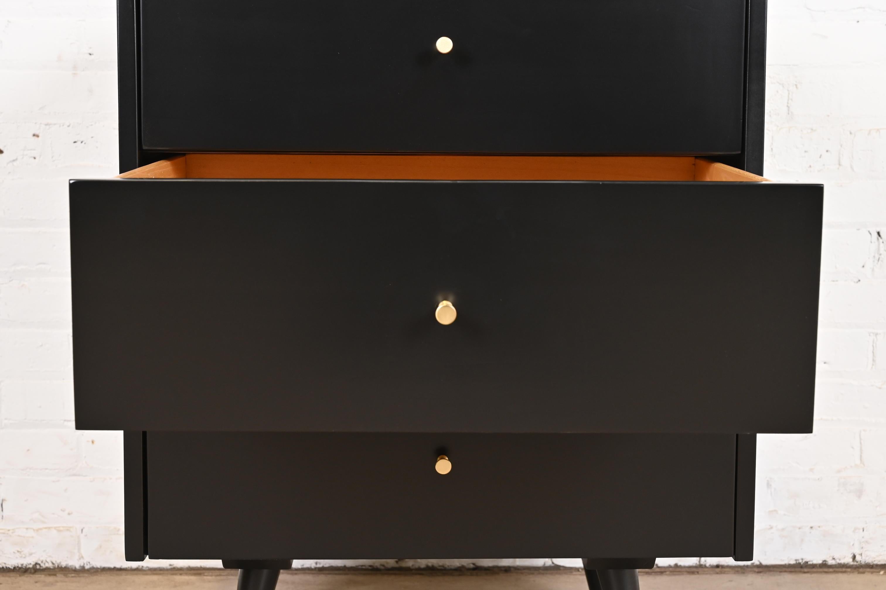 Paul McCobb Planner Group Black Lacquered Bachelor Chest, Newly Refinished For Sale 3