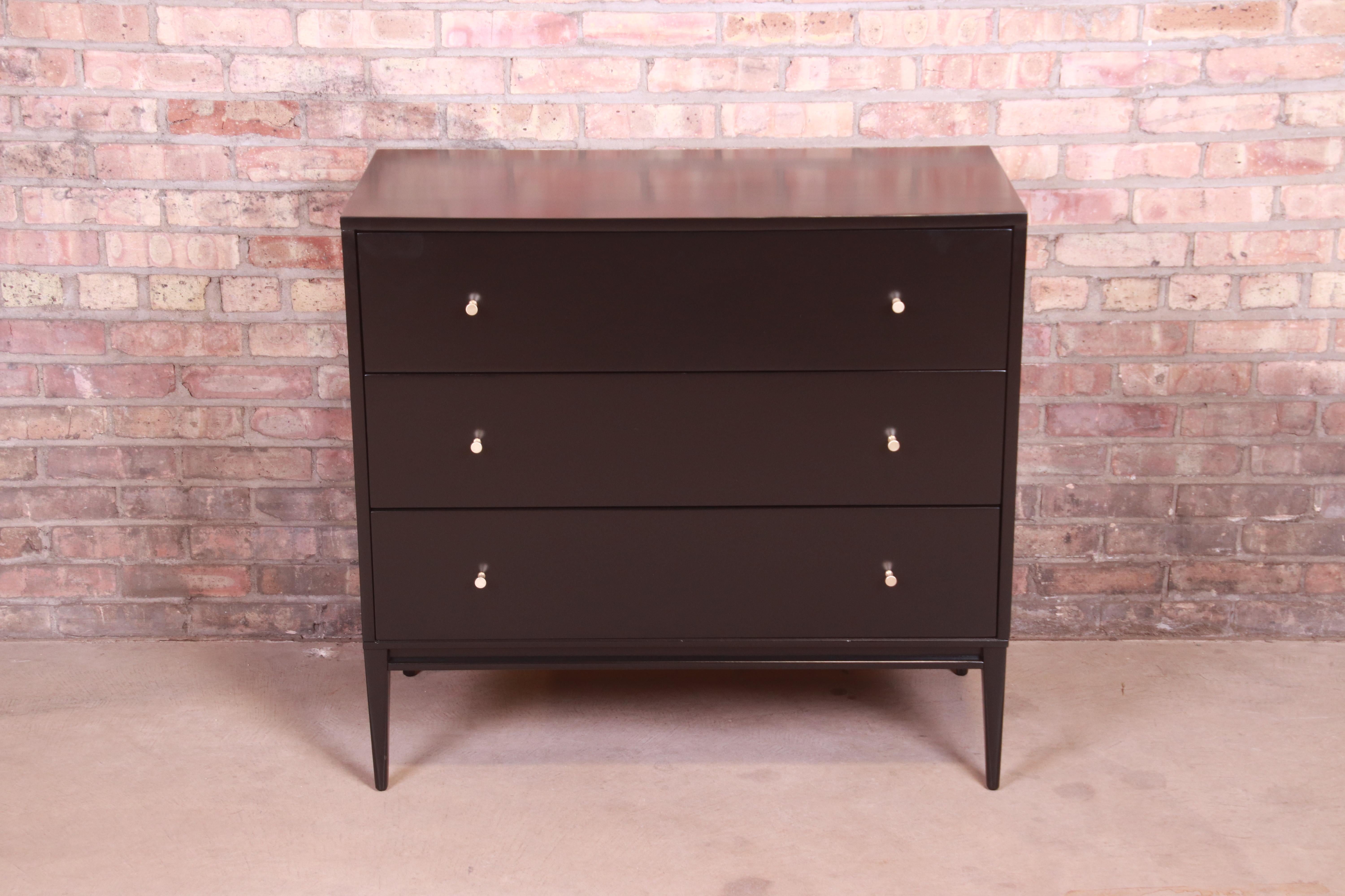 Mid-Century Modern Paul McCobb Planner Group Black Lacquered Bachelor Chest, Newly Refinished