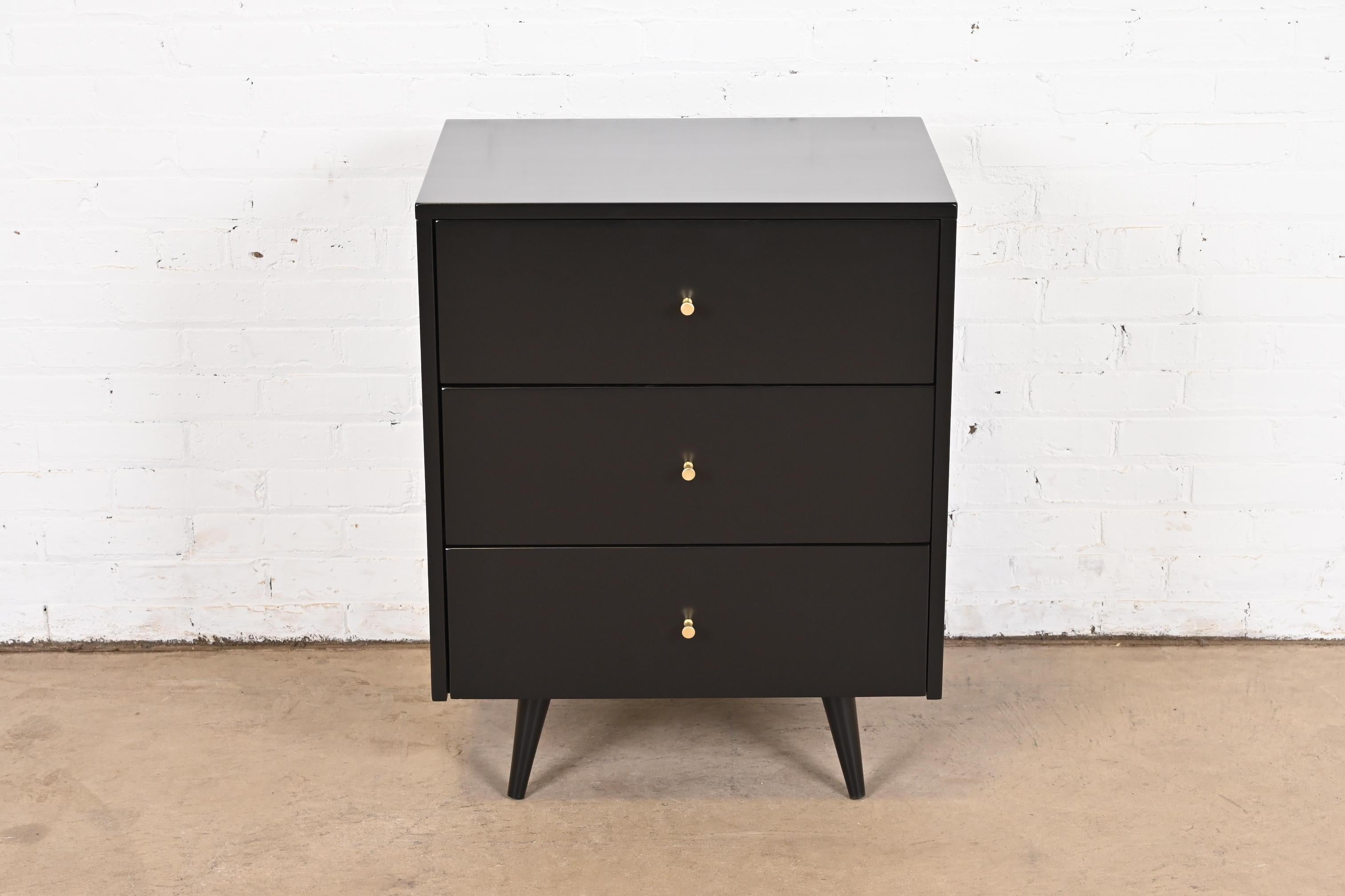 Mid-Century Modern Paul McCobb Planner Group Black Lacquered Bachelor Chest, Newly Refinished For Sale