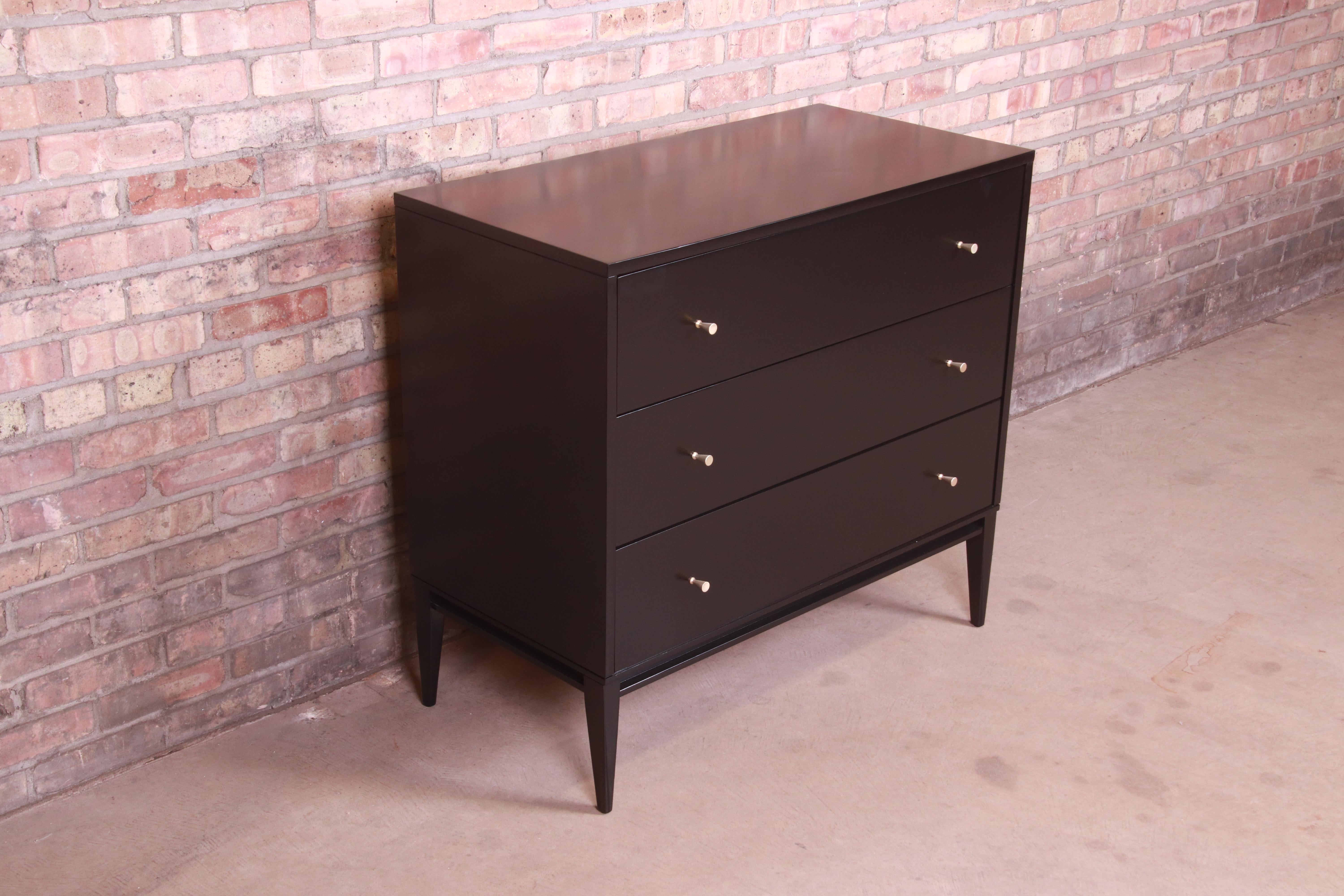 Paul McCobb Planner Group Black Lacquered Bachelor Chest, Newly Refinished In Good Condition In South Bend, IN