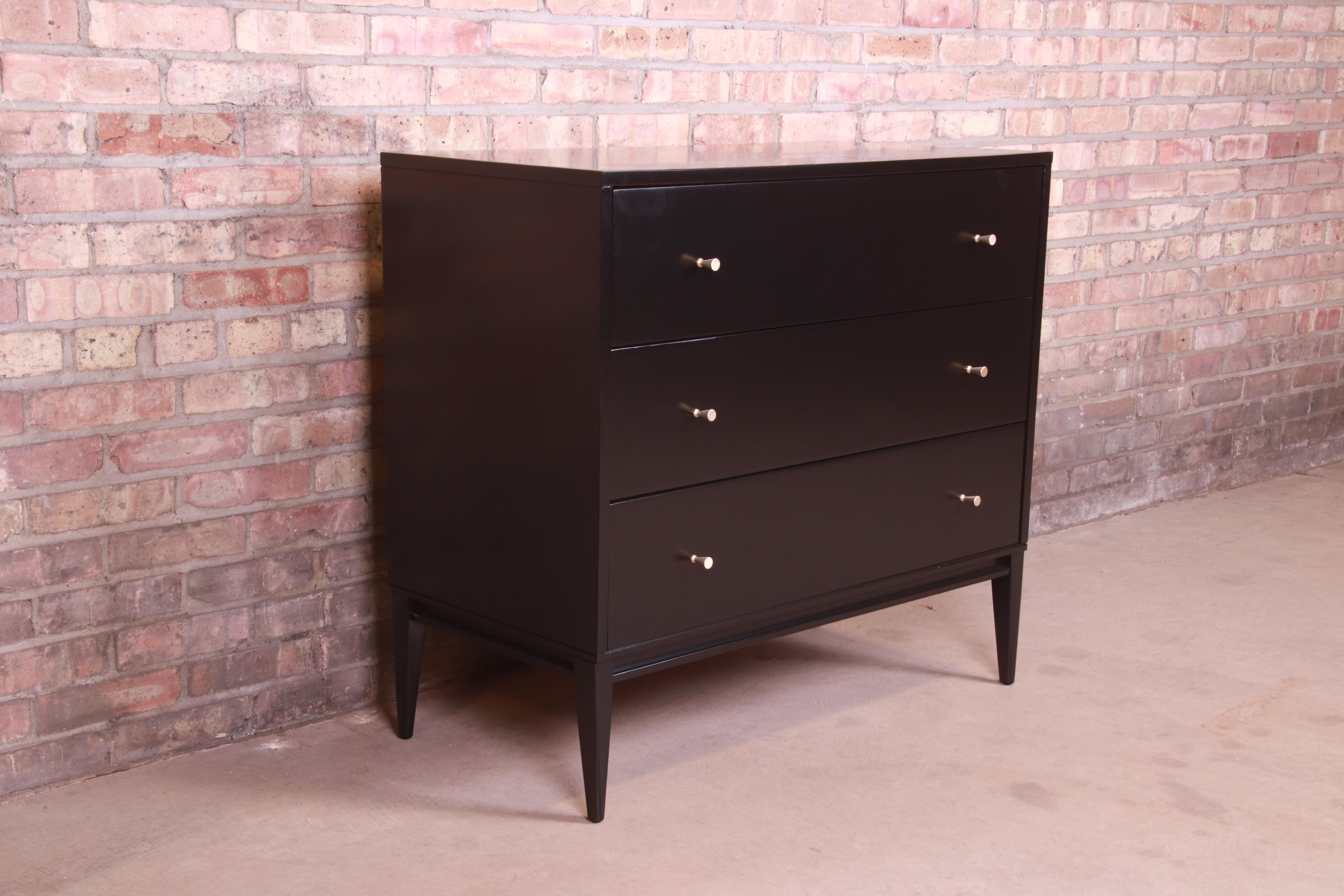 Mid-20th Century Paul McCobb Planner Group Black Lacquered Bachelor Chest, Newly Refinished