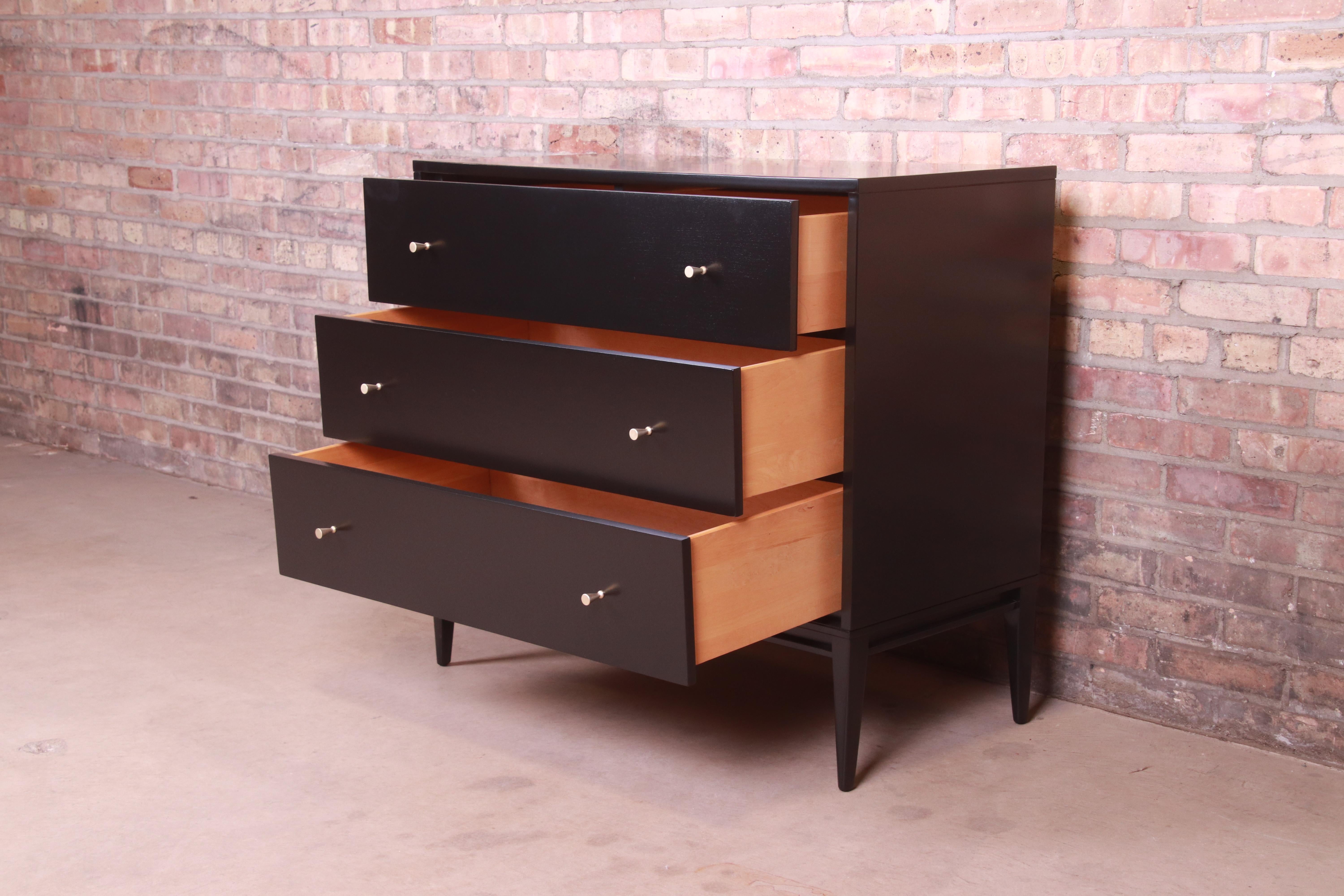 Paul McCobb Planner Group Black Lacquered Bachelor Chest, Newly Refinished 1