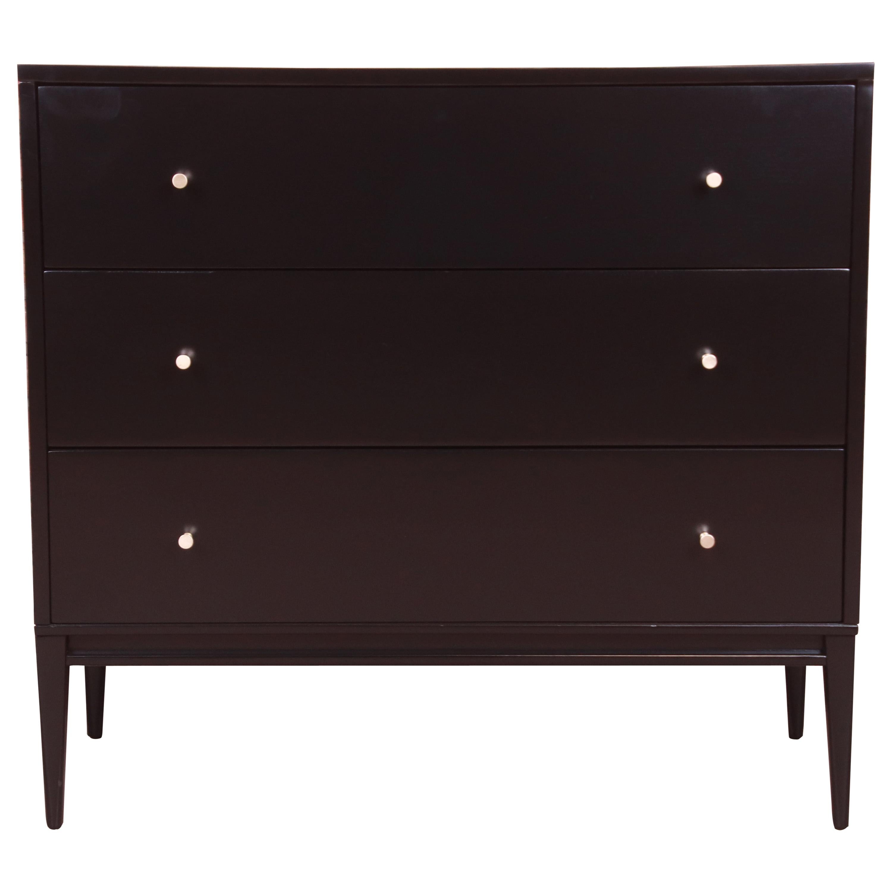 Paul McCobb Planner Group Black Lacquered Bachelor Chest, Newly Refinished