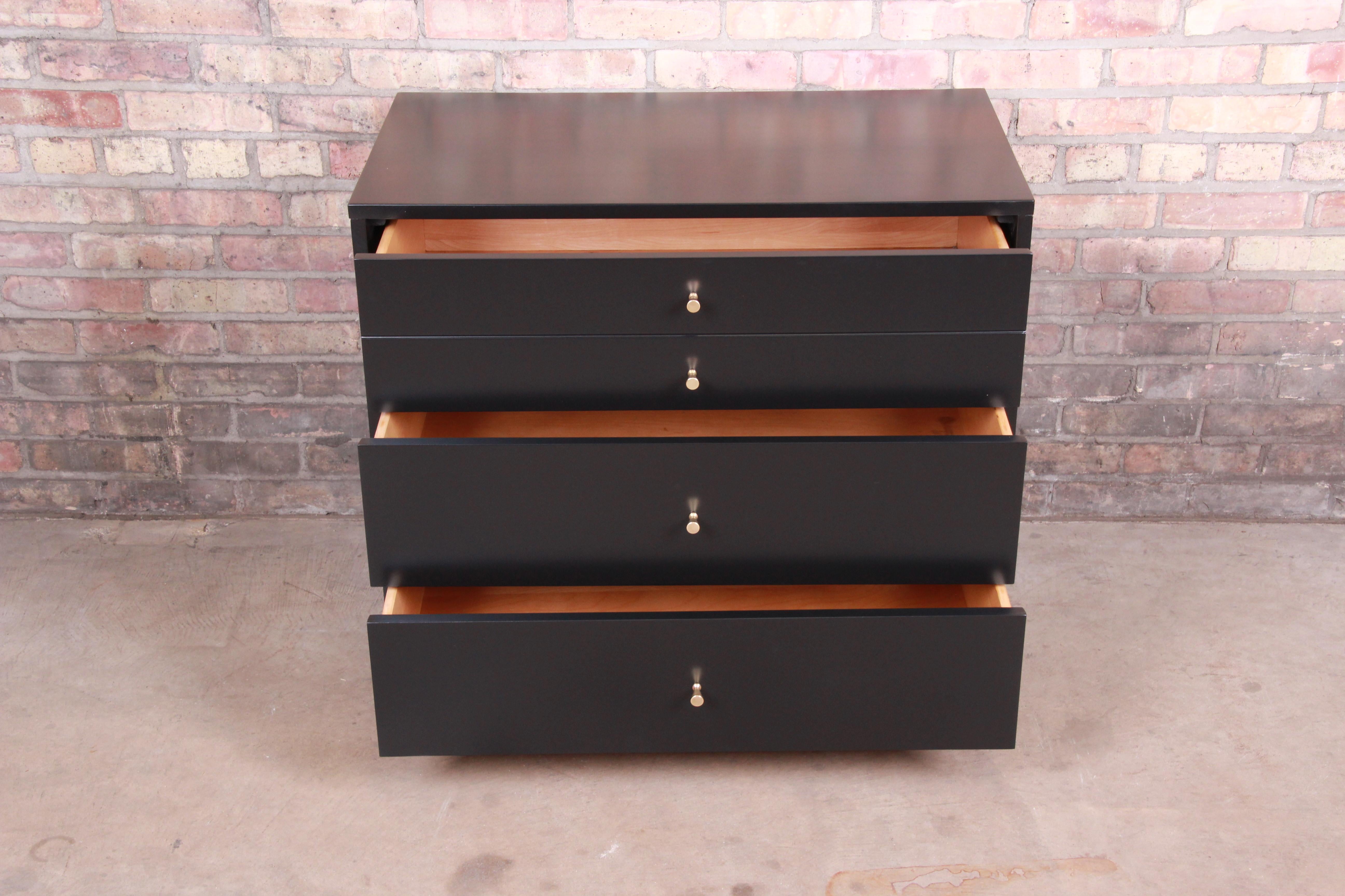 Paul McCobb Planner Group Black Lacquered Bachelor Chest, Newly Restored 1