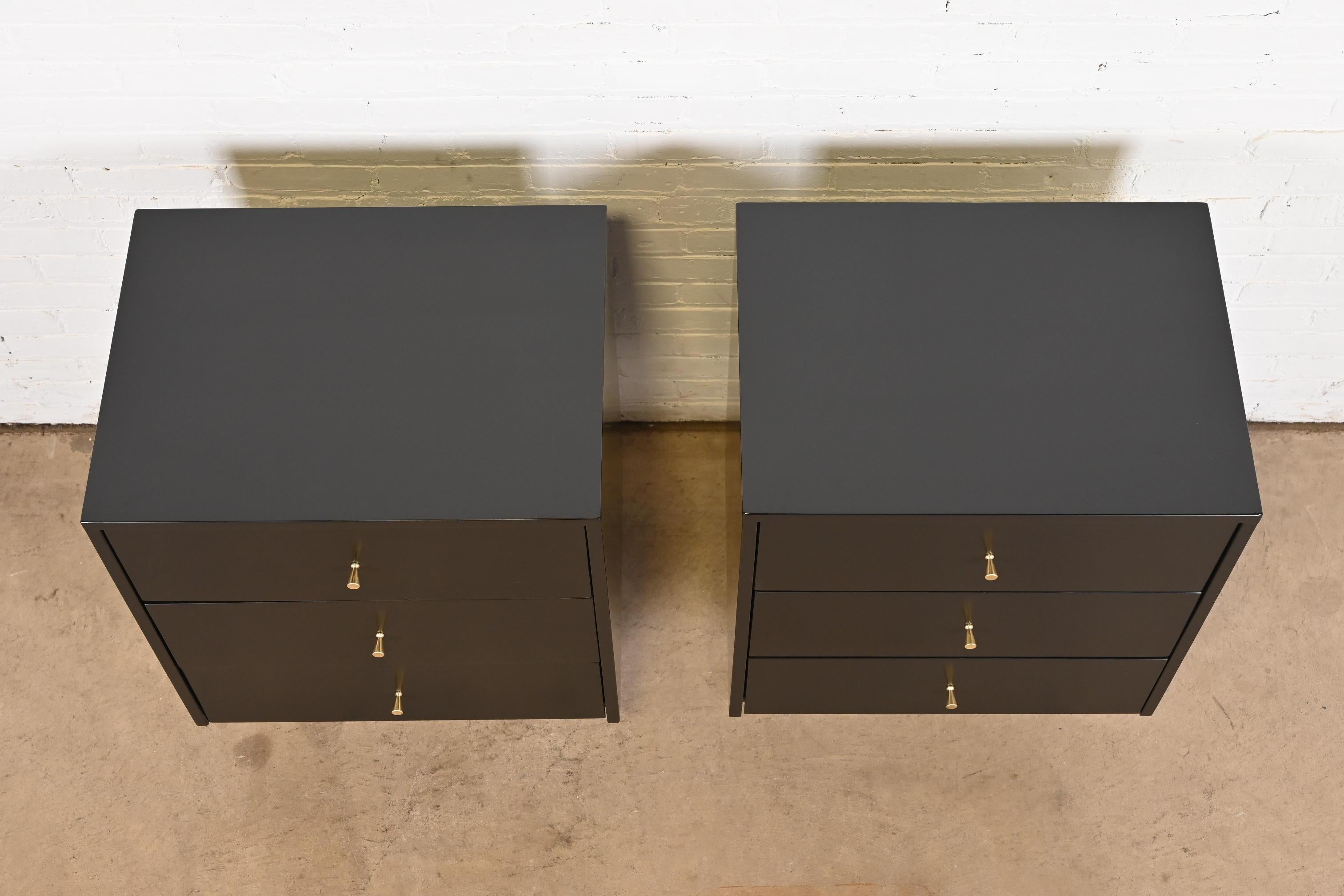Paul McCobb Planner Group Black Lacquered Bedside Chests, Newly Refinished For Sale 4