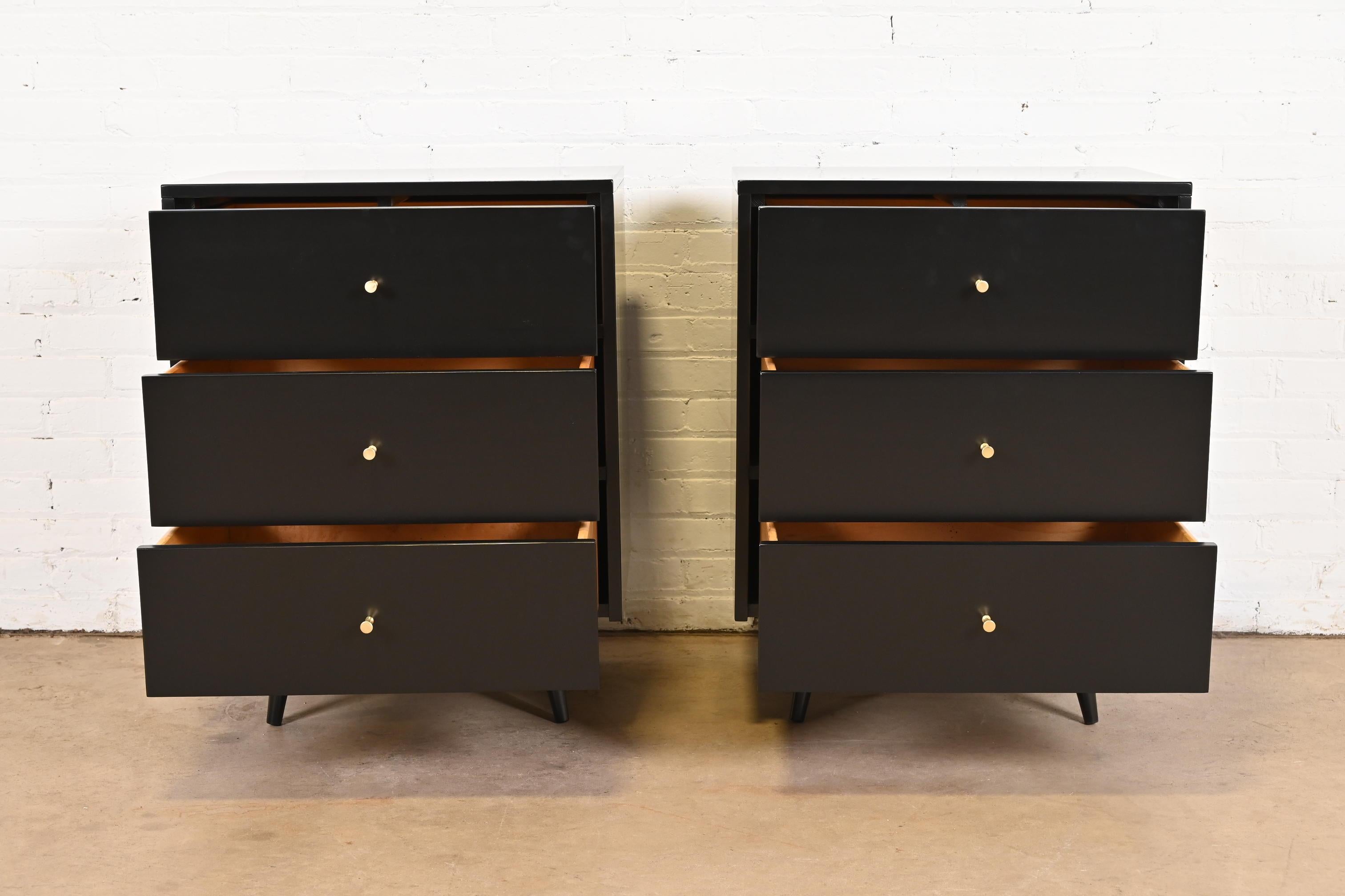 Paul McCobb Planner Group Black Lacquered Bedside Chests, Newly Refinished For Sale 1