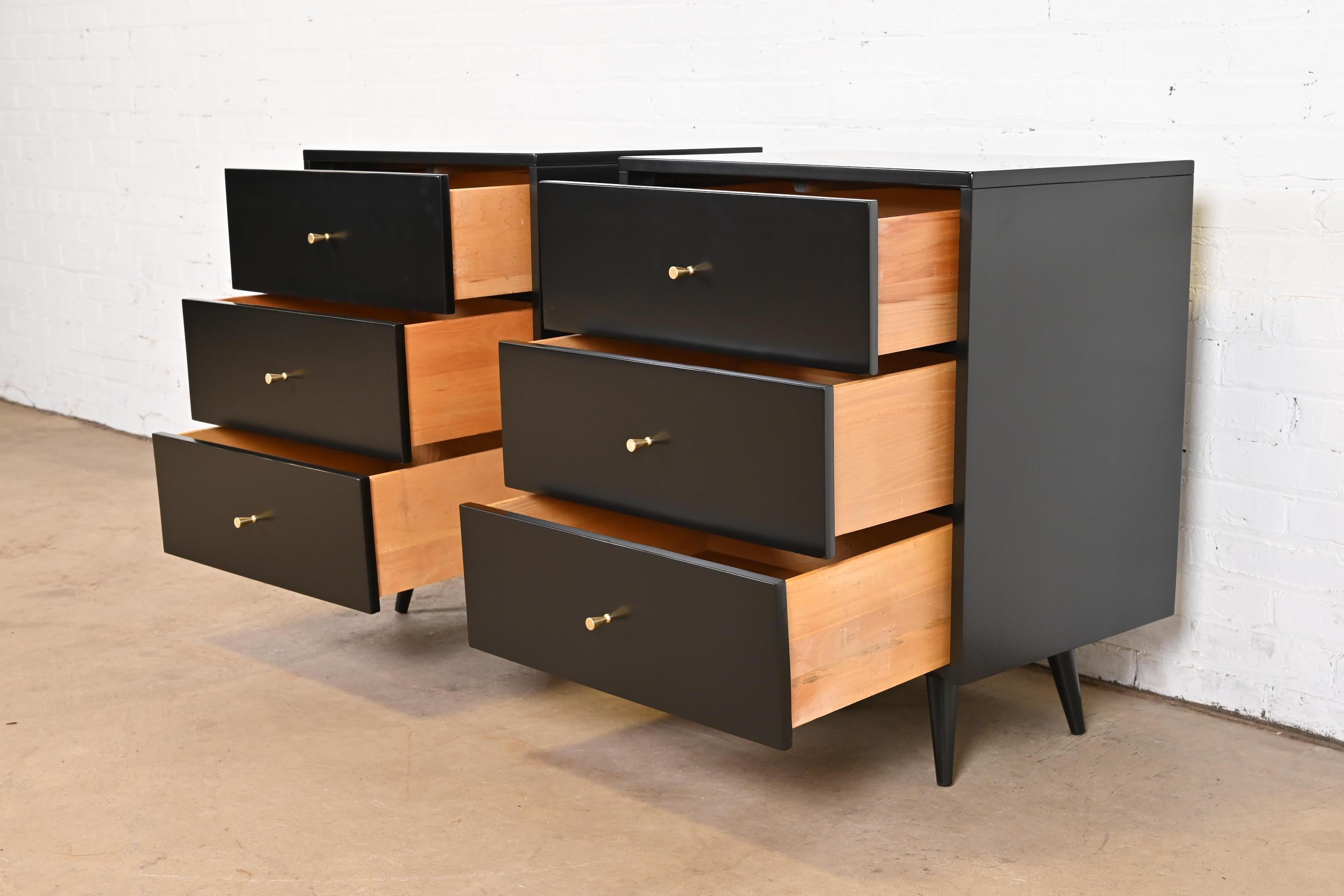 Paul McCobb Planner Group Black Lacquered Bedside Chests, Newly Refinished For Sale 2