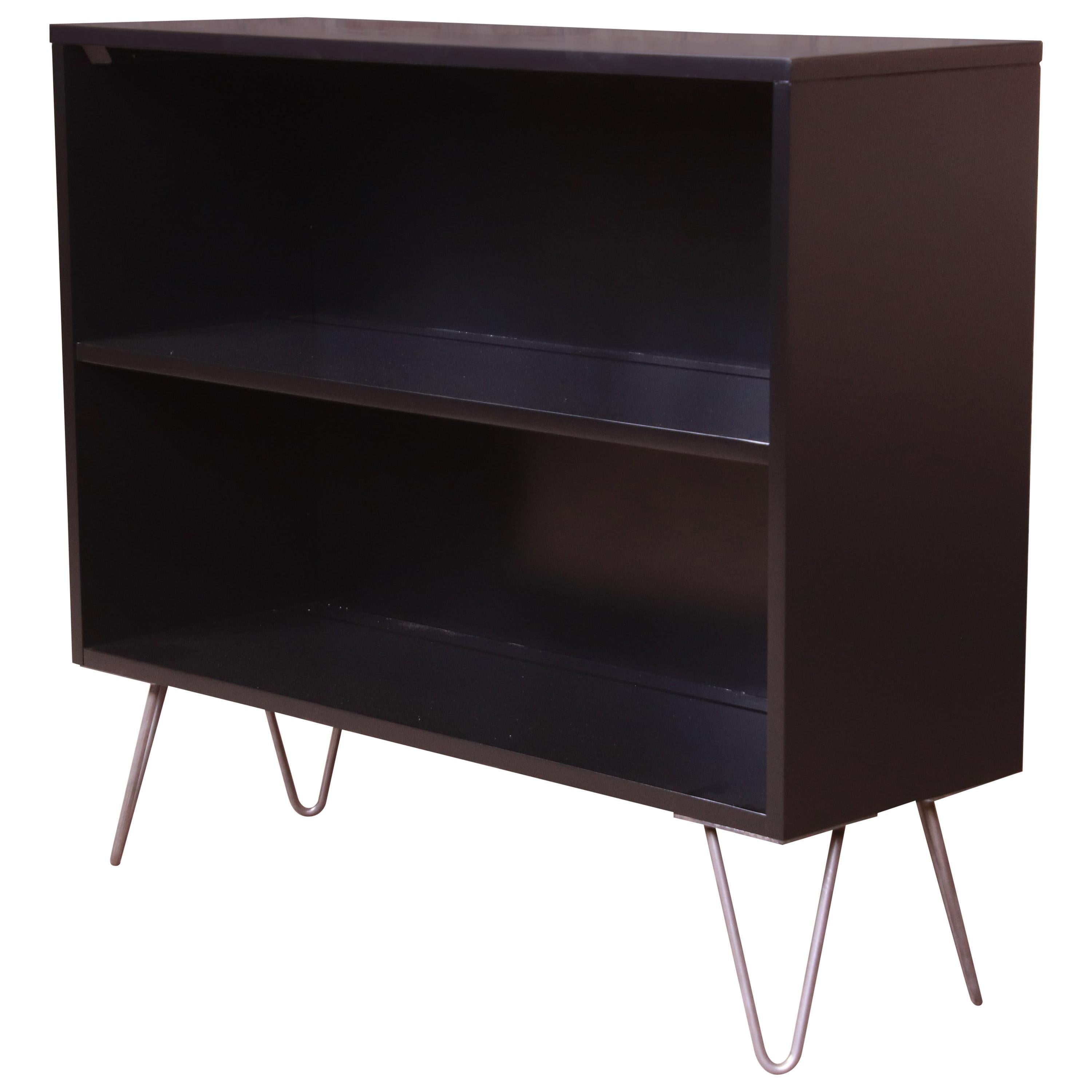 Paul McCobb Planner Group Black Lacquered Bookcase on Hairpin Legs, Refinished