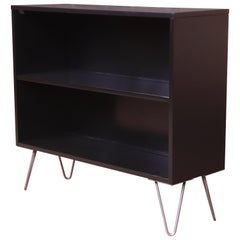 Paul McCobb Planner Group Black Lacquered Bookcase on Hairpin Legs, Refinished