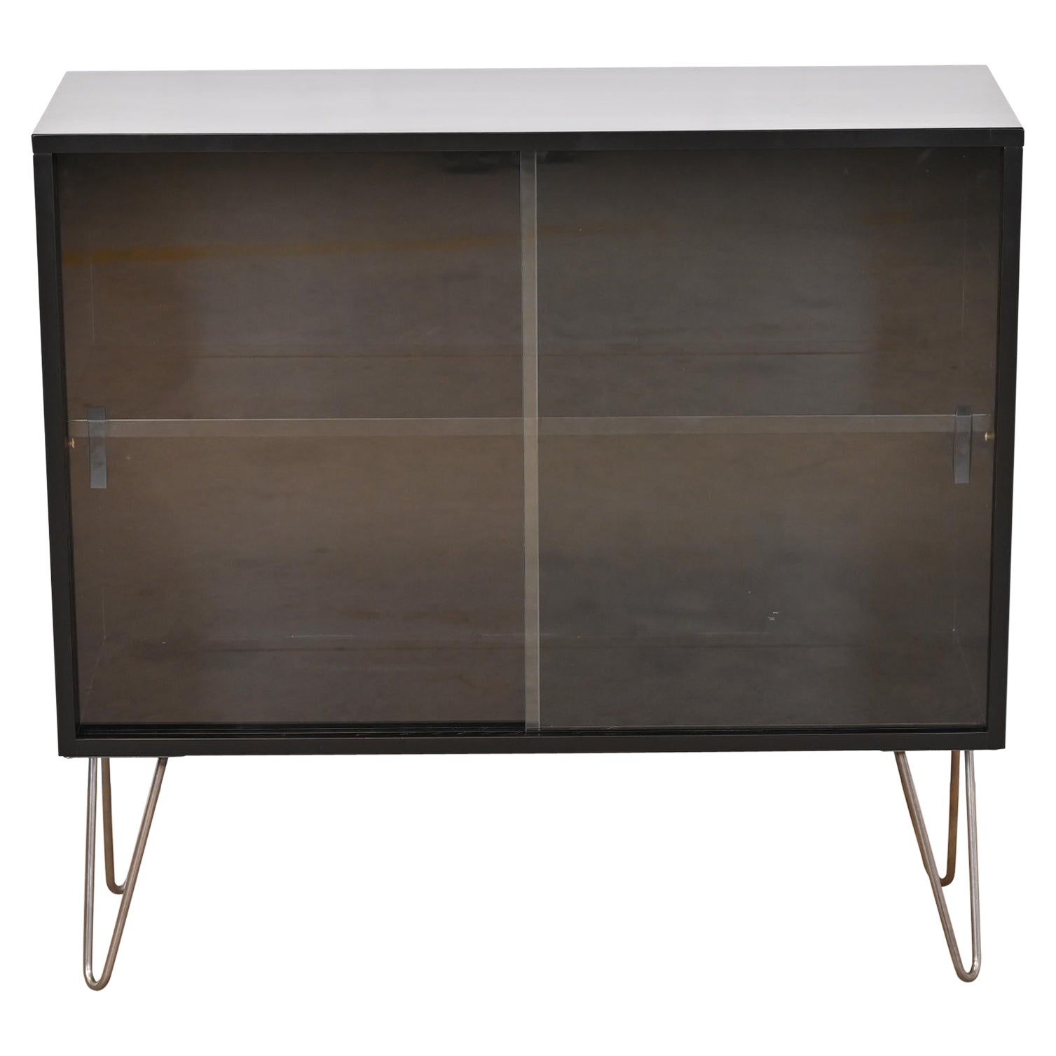 Paul McCobb Planner Group Black Lacquered Bookcase on Hairpin Legs, Refinished