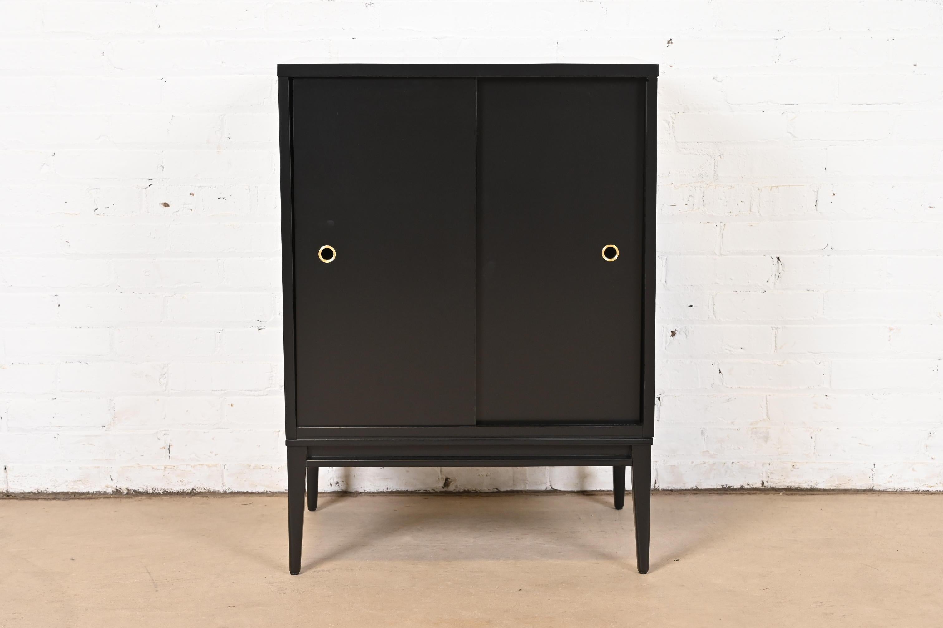 Mid-Century Modern Paul McCobb Planner Group Black Lacquered Cabinet With Sliding Doors, Refinished