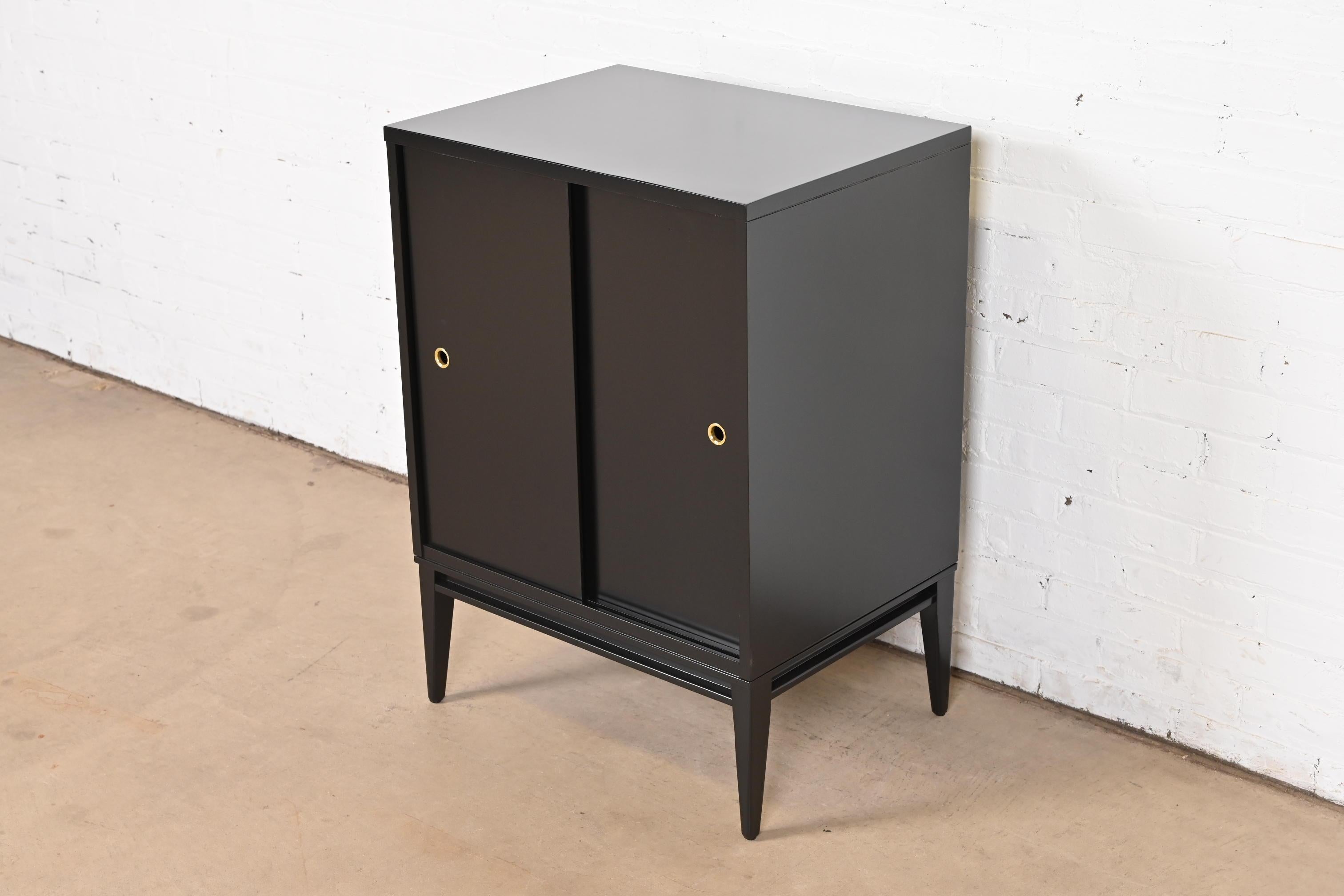 American Paul McCobb Planner Group Black Lacquered Cabinet With Sliding Doors, Refinished